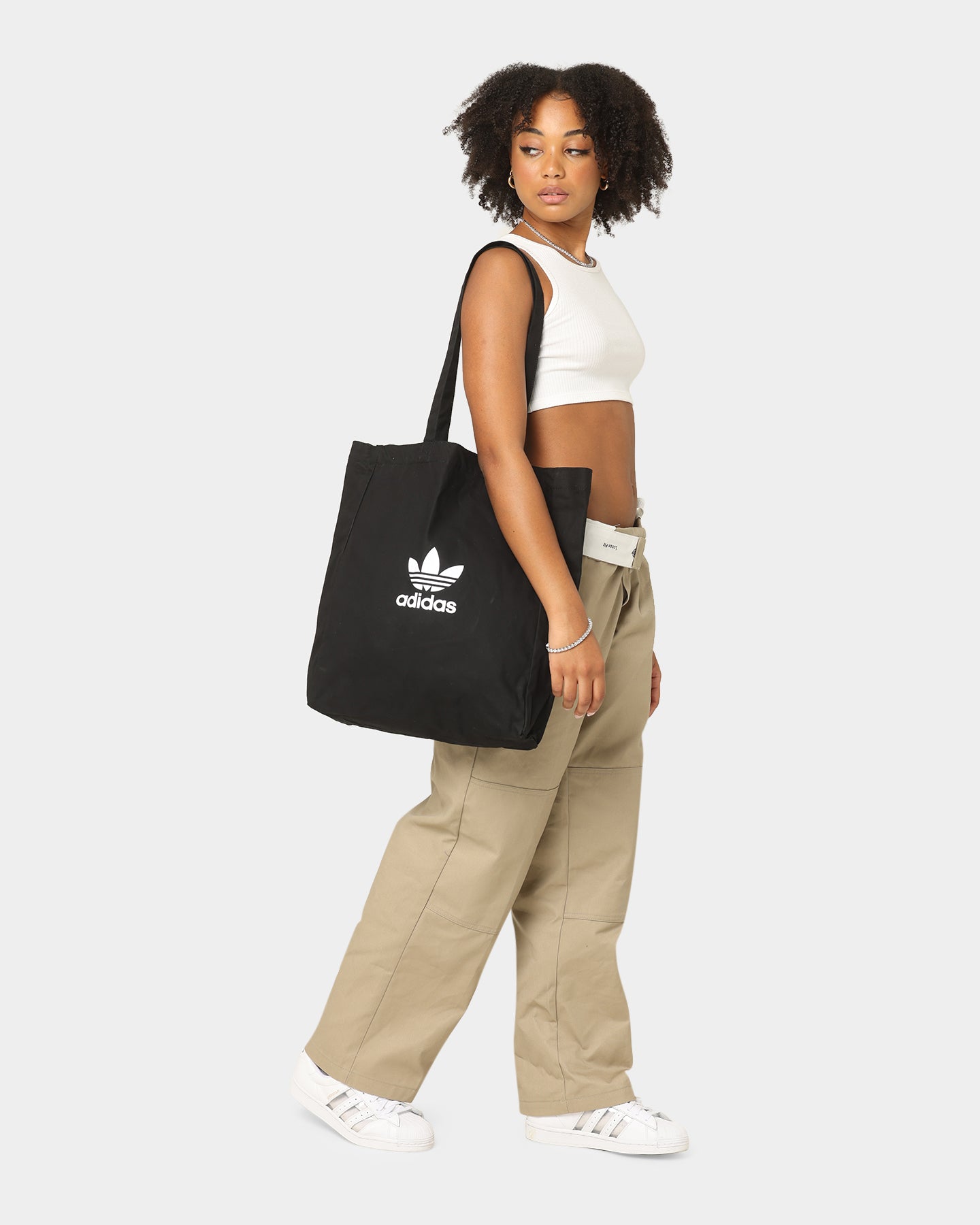 Adidas Adicolor Shopper Bag - Black Unisex Tote Bag for Gym, Travel & Everyday Use | Lightweight & Durable