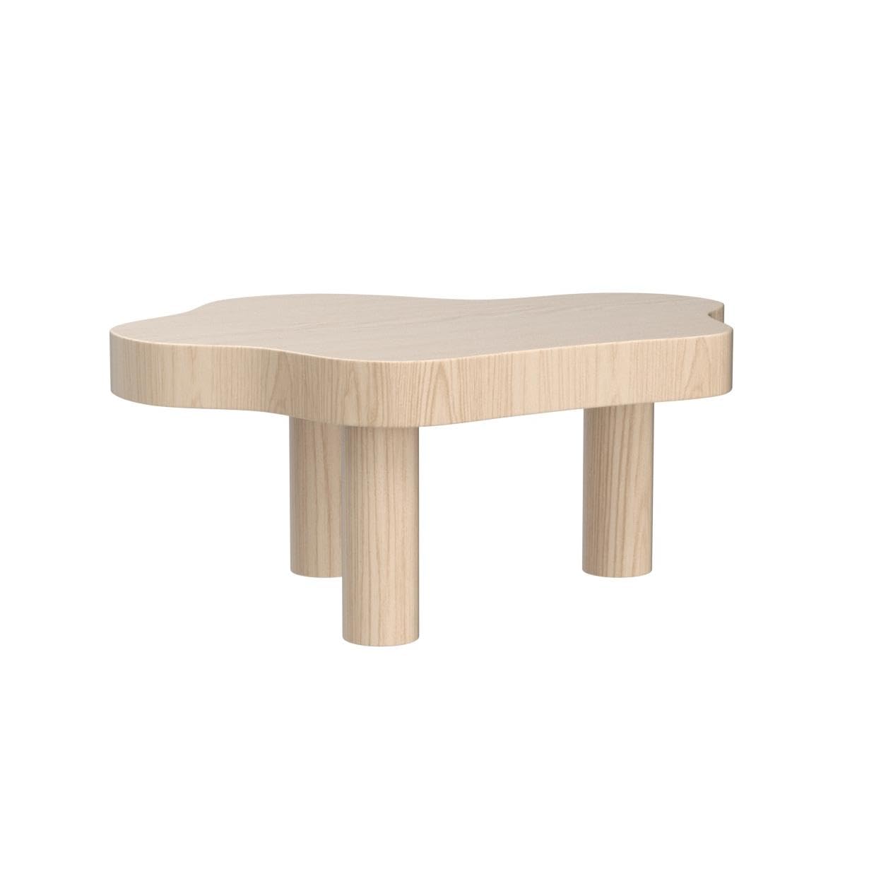 Cloud Coffee Table - Irregular Solid Wood Modern End Table with 3 Legs, Round Corners & Thickened Top (28×18×16