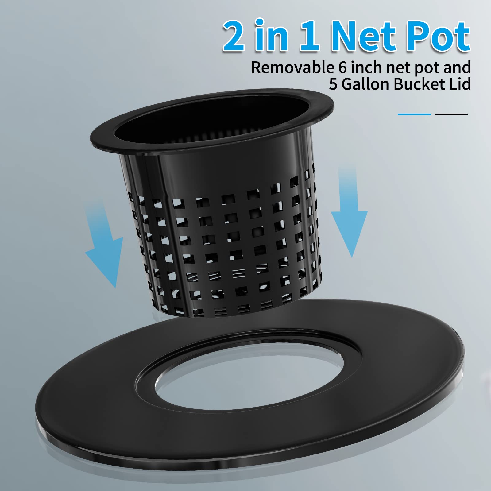 5 Pack 6 Inch Net Pots for Hydroponics - Wide Lip Bucket Basket for Hydroponic & DWC Bucket Systems | Perfect for Indoor Gardening, Hydroponic Vegetables, and Herb Growing