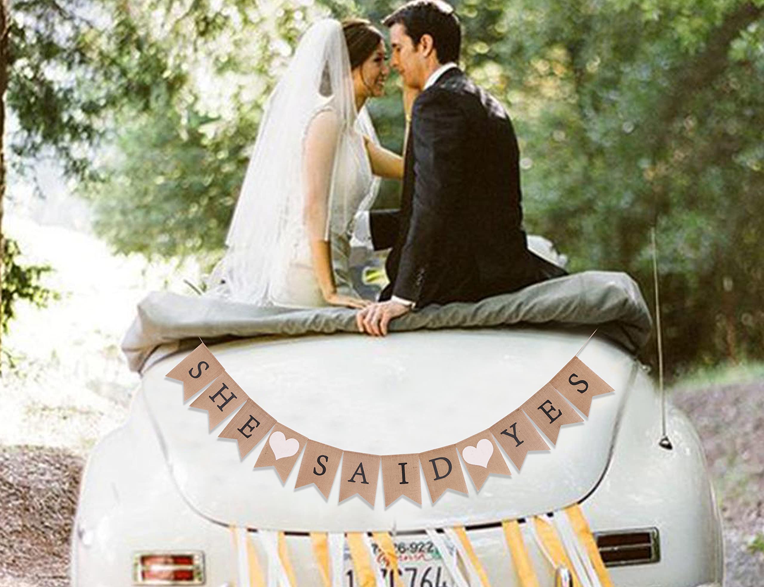 She Said Yes Burlap Banner - Wedding Proposal & Bridal Shower Decor for Photos