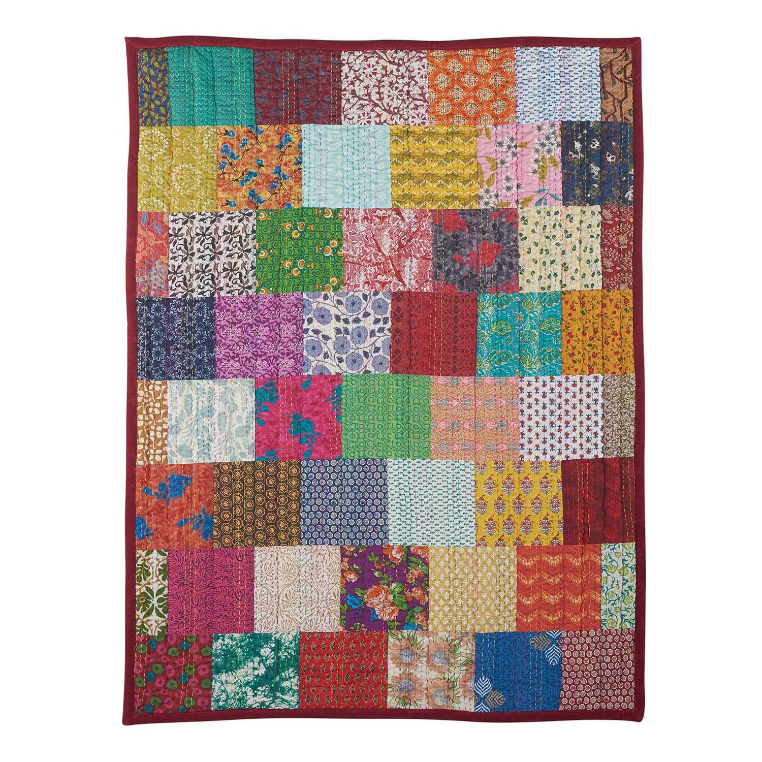 ART & ARTIFACT Patchwork Throw Blanket - Reversible Kantha Boho Quilt, Double Sided Afghan for Bed, Sofa & Home Decor | Cozy Handmade Cotton Cover for Living Room, Nursery & Gift