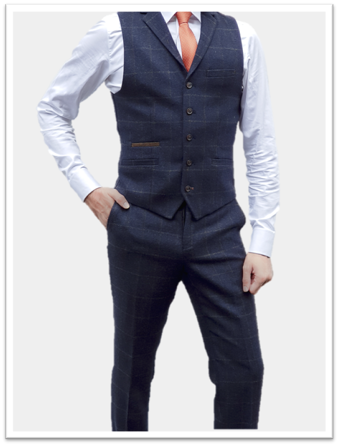 Cavani Kemson Men's Slim Fit Tweed Waistcoat Vest in Navy - Perfect for Formal Events, Weddings & Business Attire