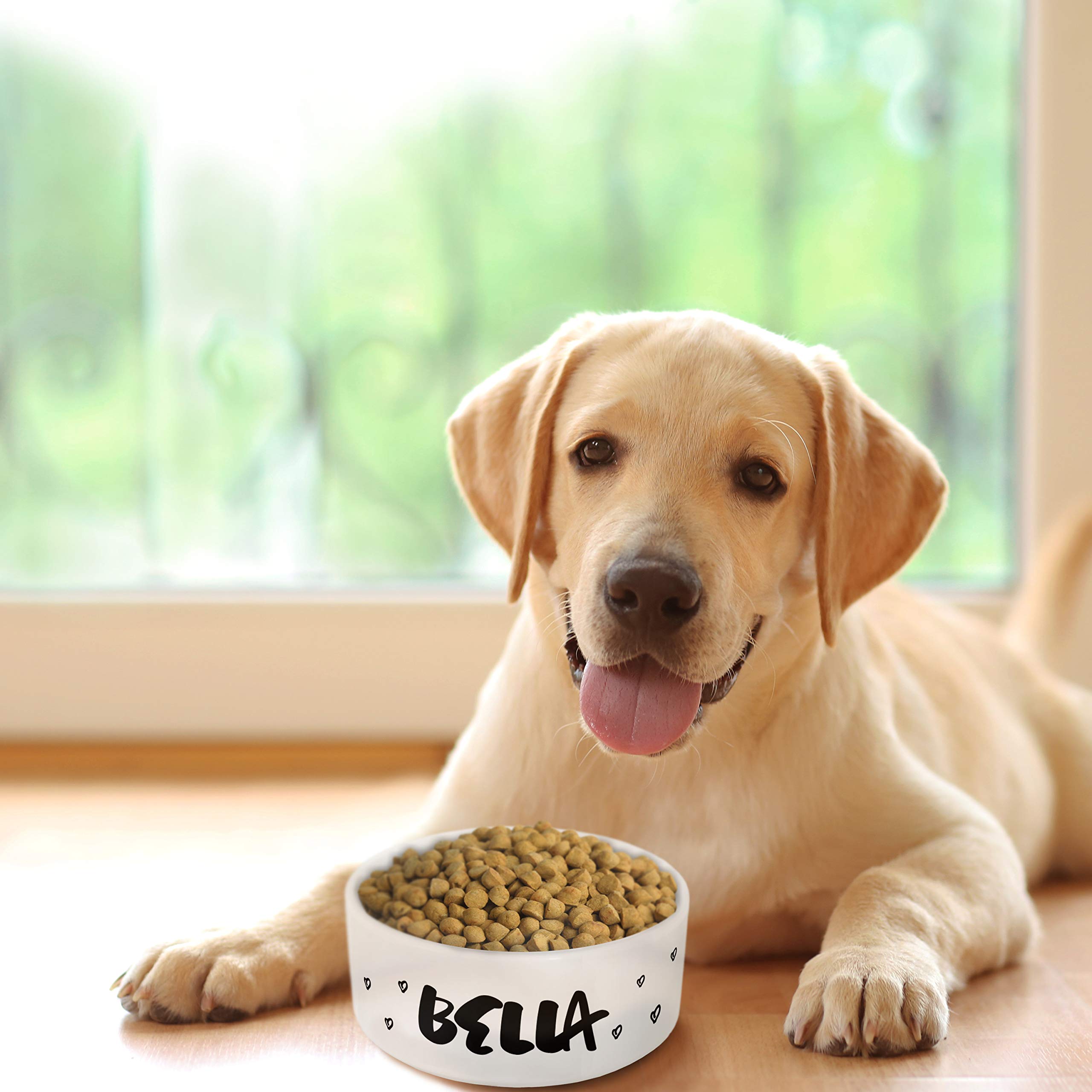 Personalized Dog Bowl with Name - Ceramic Pet Bowl for Dogs & Cats - Small & Large Sizes - Little Hearts Design - Custom Pet Food & Water Dish for Dry/Wet Food - Perfect Gift for Pet Owners - Ideal for Home, Travel & Outdoor Use
