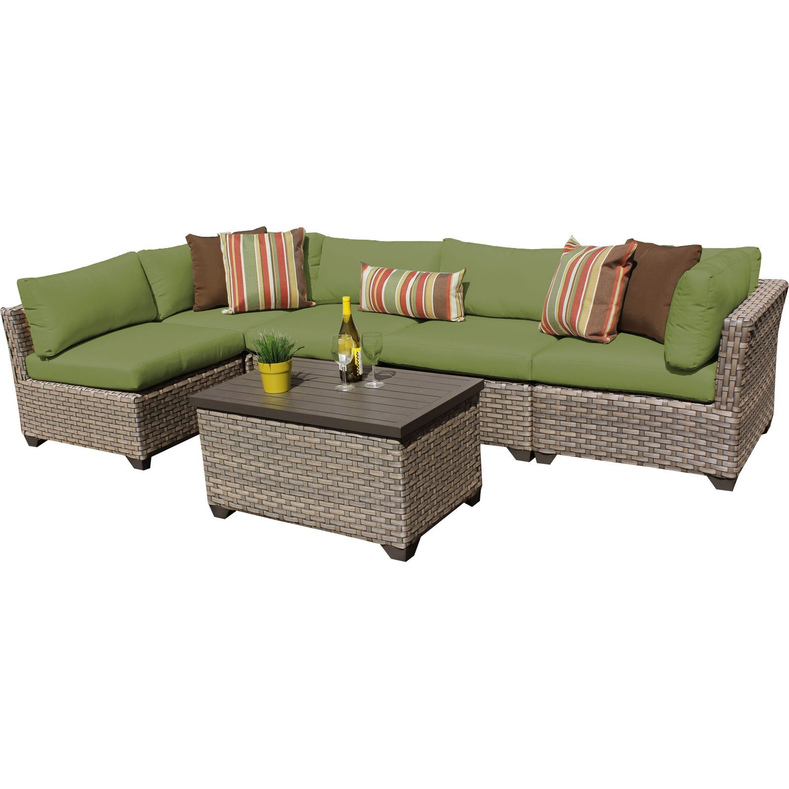 TK Classics 6-Piece Monterey Outdoor Wicker Patio Furniture Set in Cilantro Green - Perfect for Backyard, Garden, Poolside or Patio Relaxation