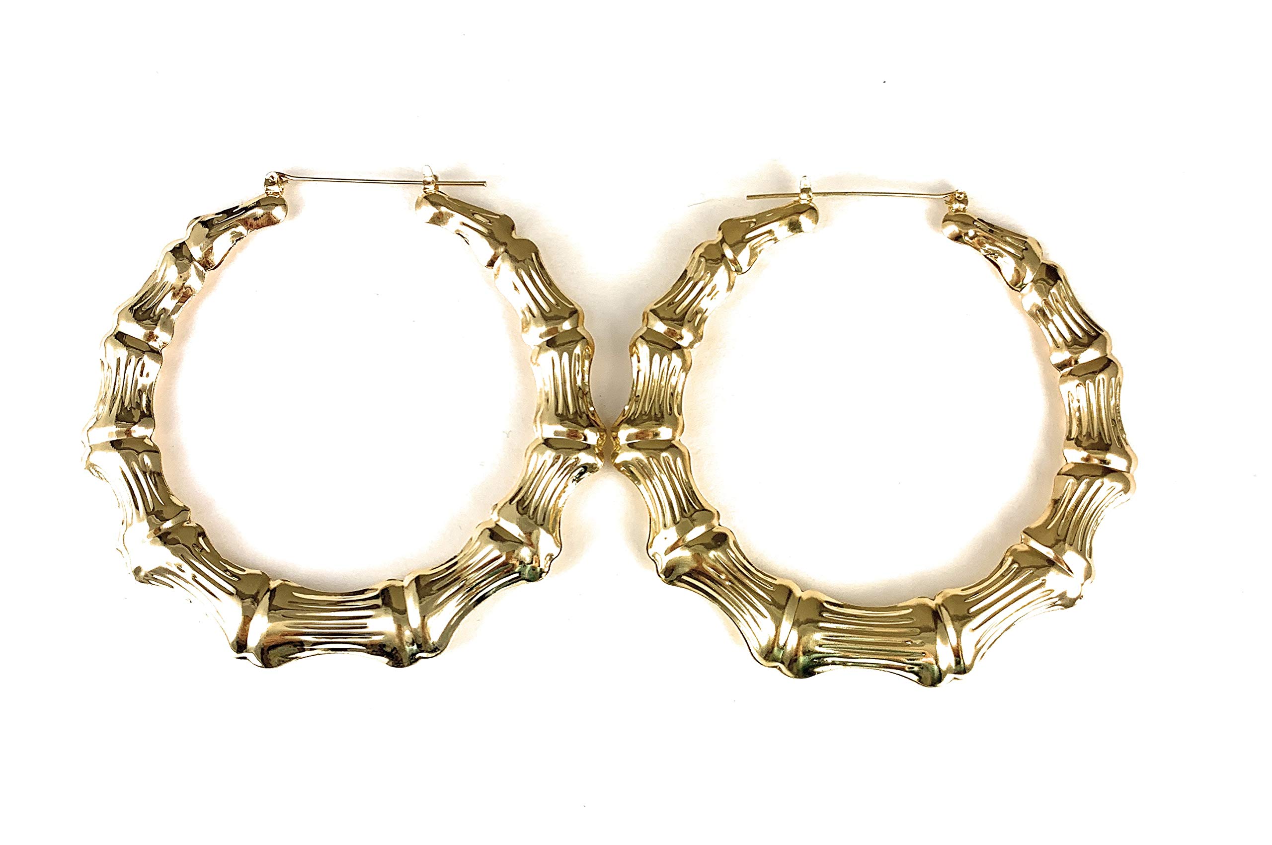 Gold Tone Bamboo Hoop Earrings - 3.25 Inch Large Hollow Metal Door Knocker Hoops for Women | Perfect for Parties, Weddings & Everyday Fashion Accessories