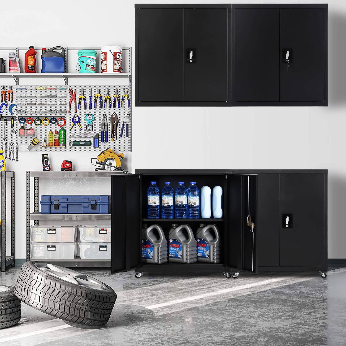 Metal Storage Cabinet with Wheels - 31.5