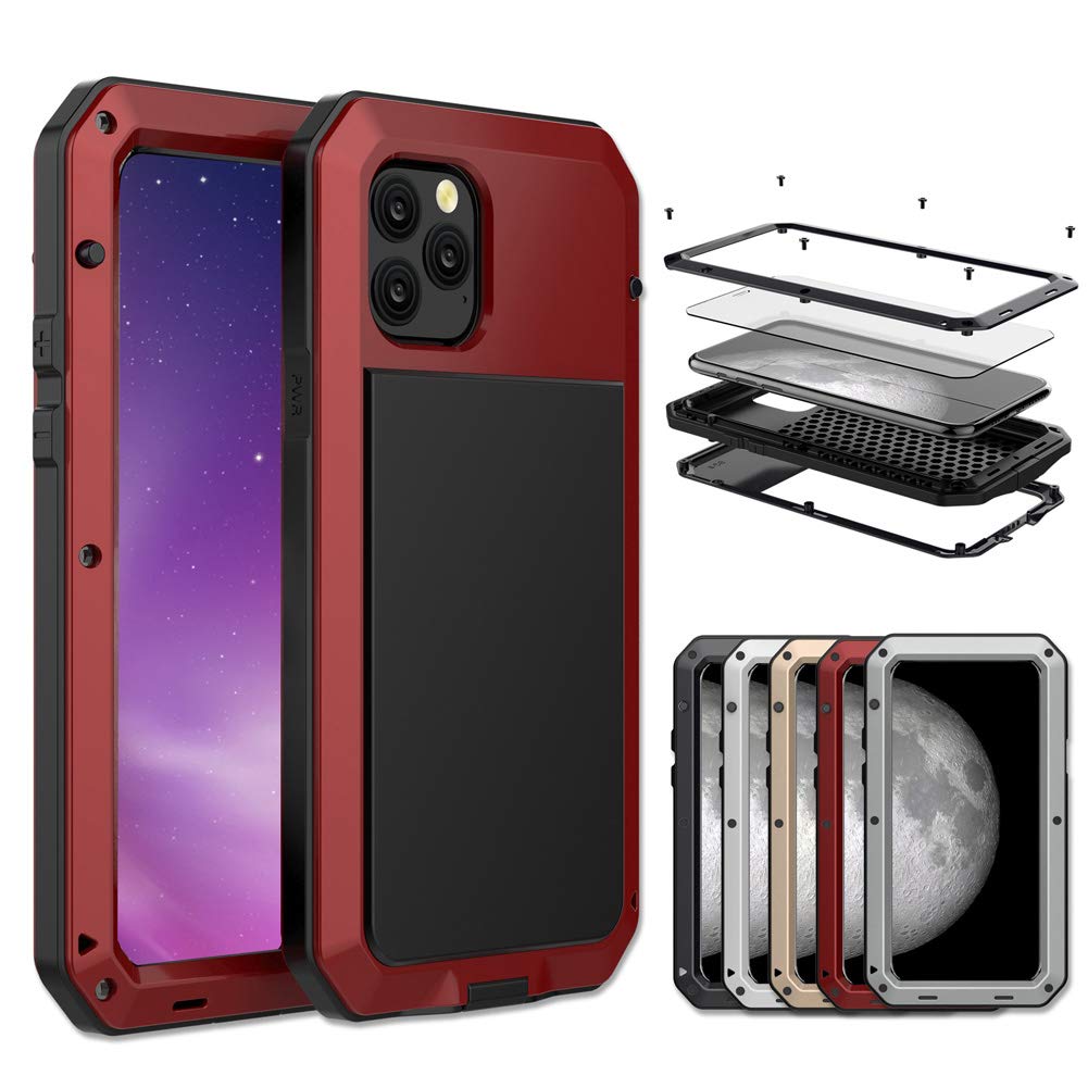 **Marrkey Heavy Duty Shockproof iPhone 11 Pro Max Case - Full Body Protective Cover with Aluminum Alloy Metal Frame & Built-in Screen Protector (Red) | Perfect for Outdoor, Work & Extreme Sports**
