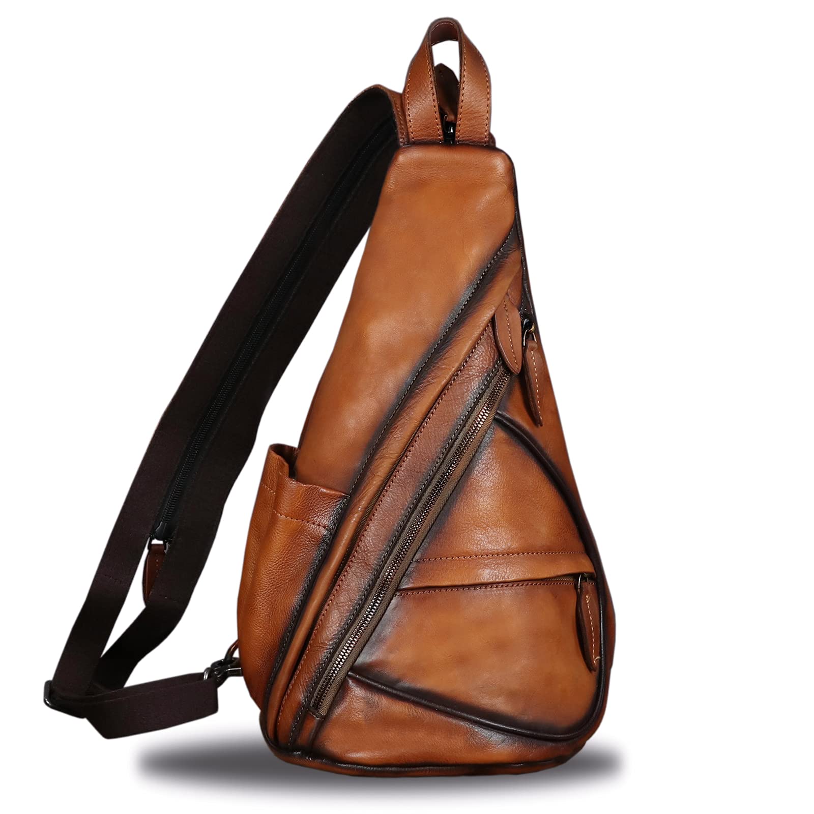 Genuine Leather Sling Bag for Men & Women - Vintage Crossbody Chest Backpack for iPad - Perfect for Travel, Work & Daily Commute