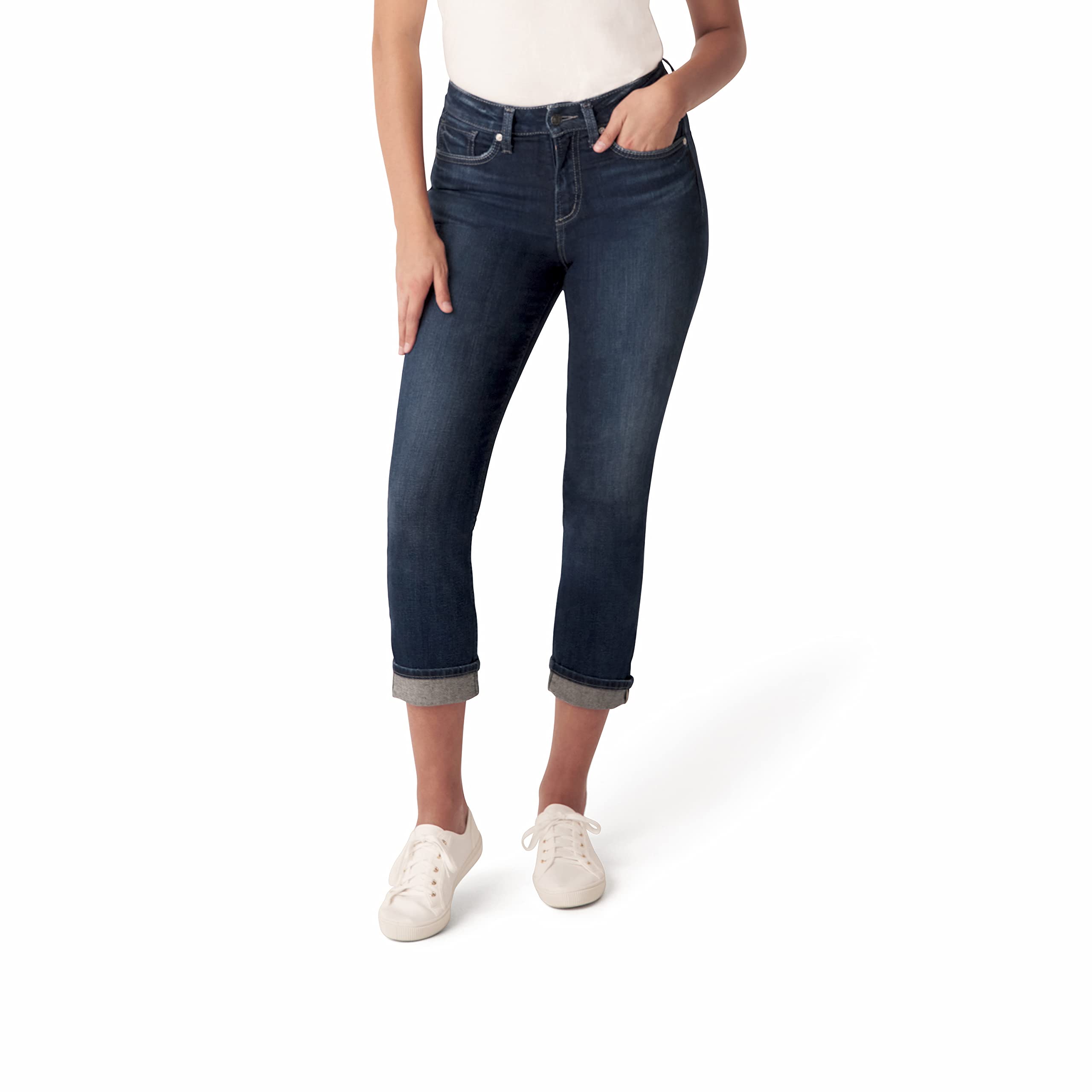Silver Jeans Co. Women's Avery High Rise Straight Crop Jeans - Comfortable Stretch Denim Pants for Casual Wear & Everyday Outfits