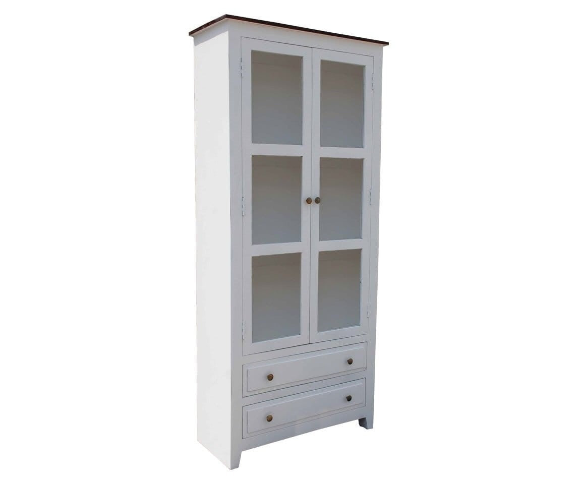 French Blanc Wooden Display Cabinet - Elegant Wooden Display Case for Home Decor, Living Room & Dining Room Storage - Perfect for Showcasing China, Collectibles & Antiques