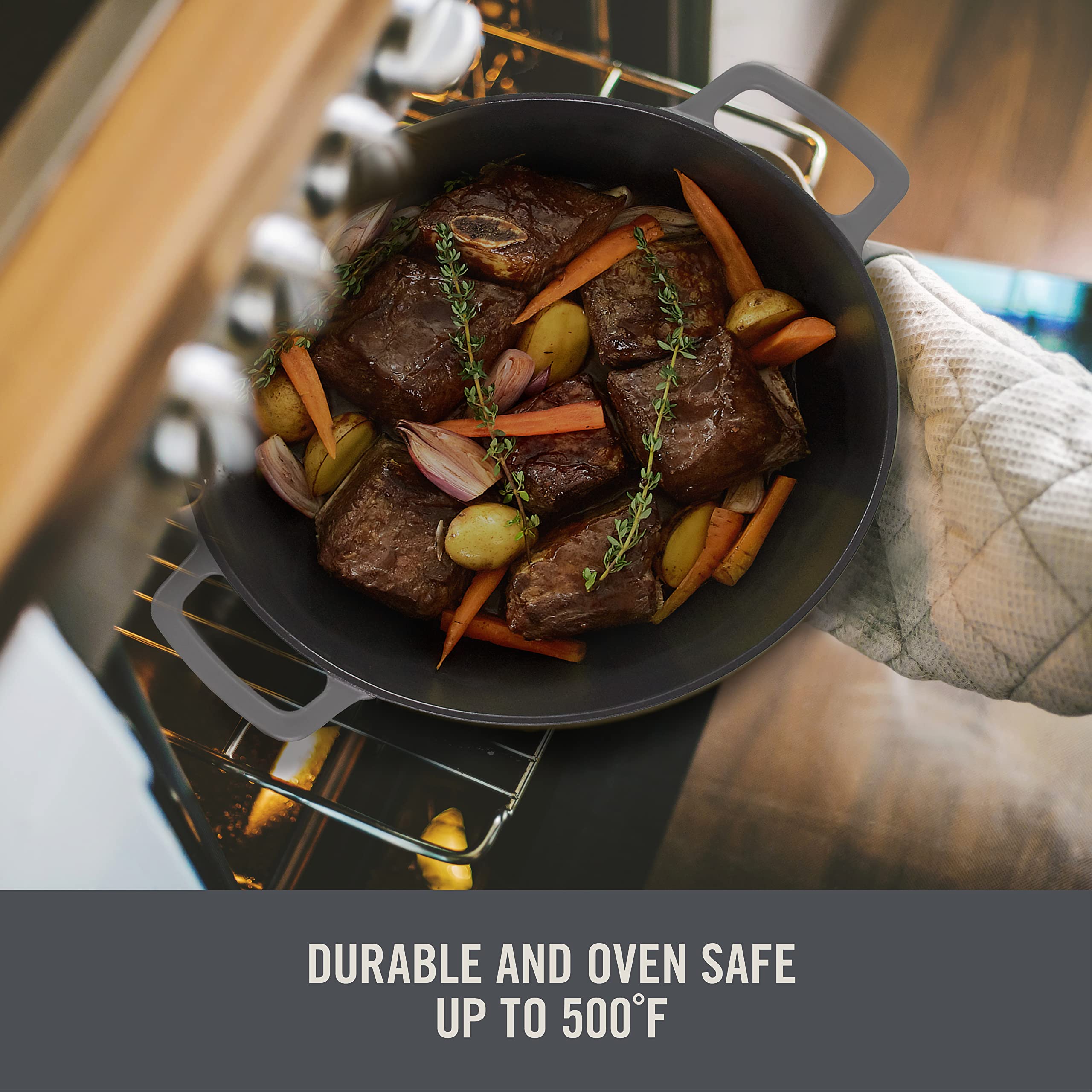 DASH Zakarian by Dash 4.5Qt Nonstick Cast Iron Braiser Pan - Grey Cookware for Braising, Frying, Roasting & Baking | Perfect for Stovetop, Oven & Grill Use