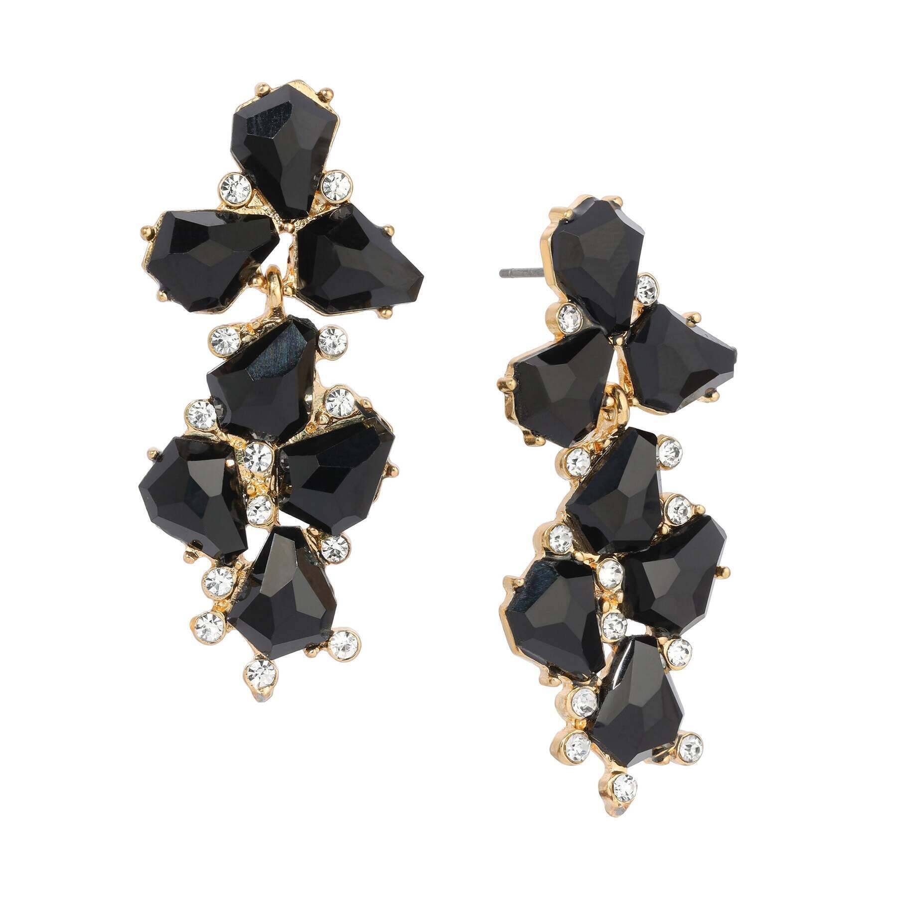 1928 Jewelry Melange Black Stone Crystal Post Drop Earrings for Women - Elegant Dangle Earrings for Party, Wedding & Evening Wear