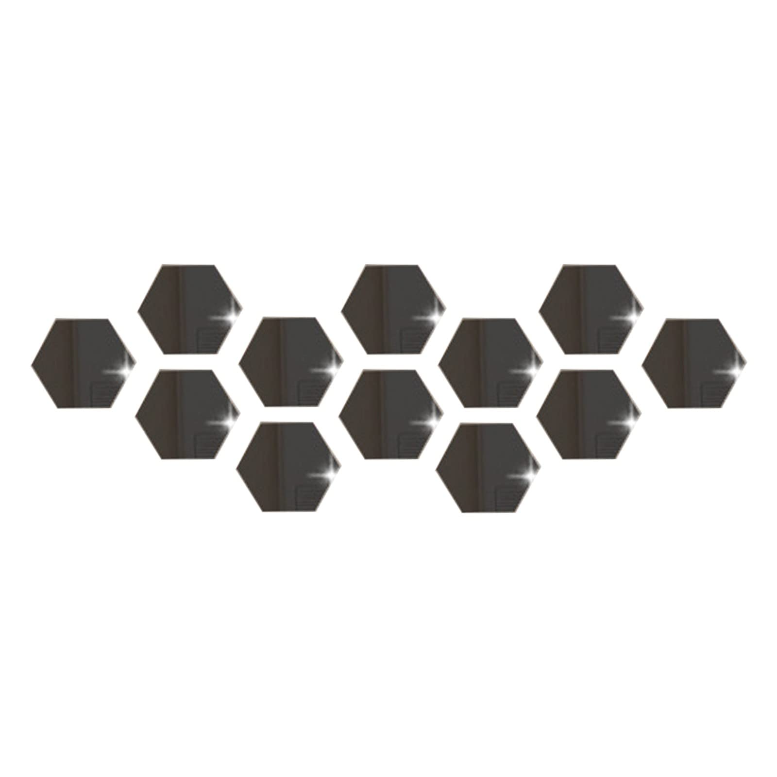 Hexagon Acrylic Mirror Tiles - 3D Self-Adhesive Wall Decals for Home Decor, Black Diamond Mirror Stickers (Set of 12) - Perfect for Bedroom, Bathroom, Living Room & DIY Interior Design Projects