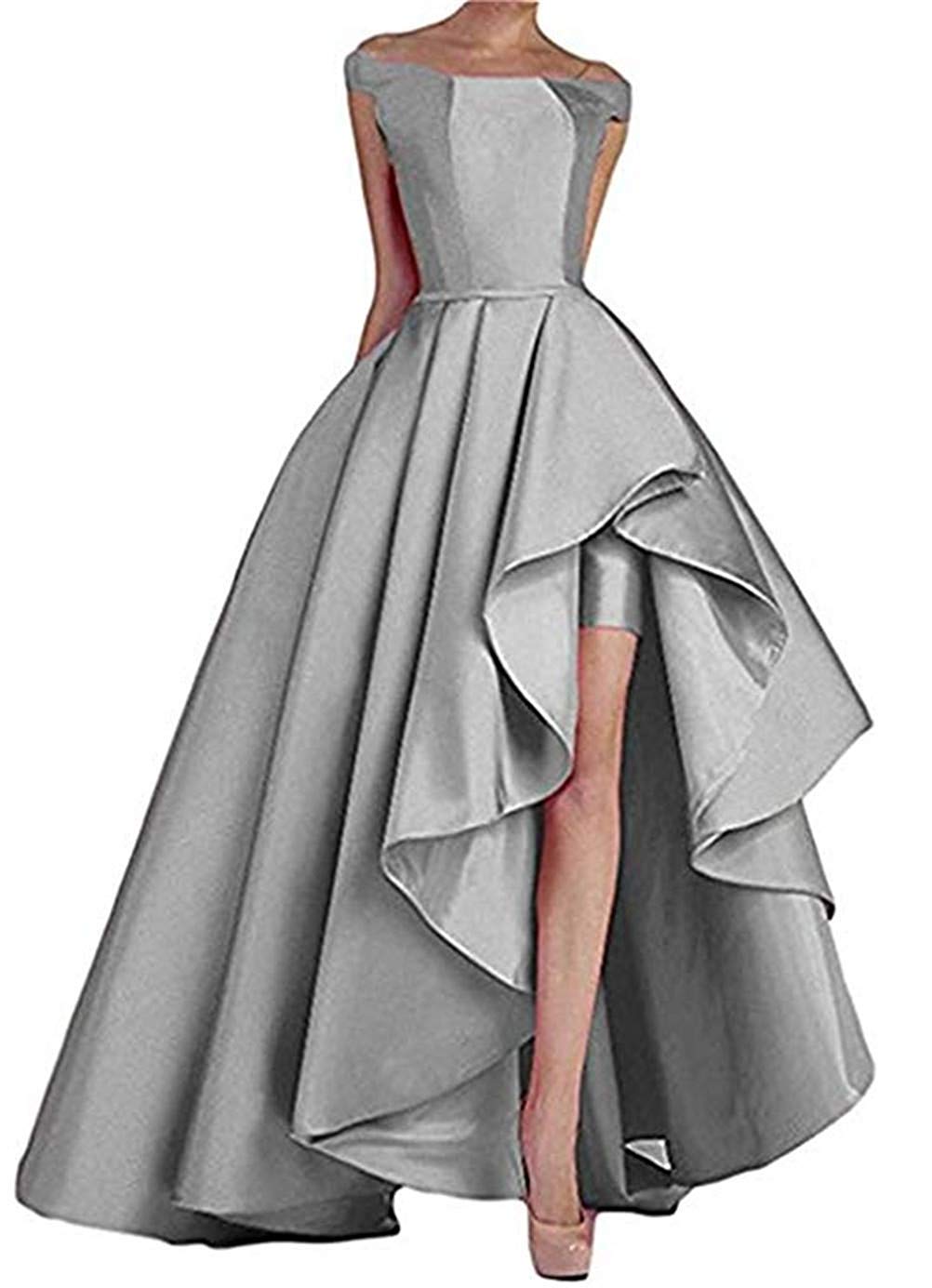 JAEDEN Off Shoulder High Low Prom Dress - Elegant Satin Formal Evening Gown for Homecoming, Wedding Party & Special Occasions