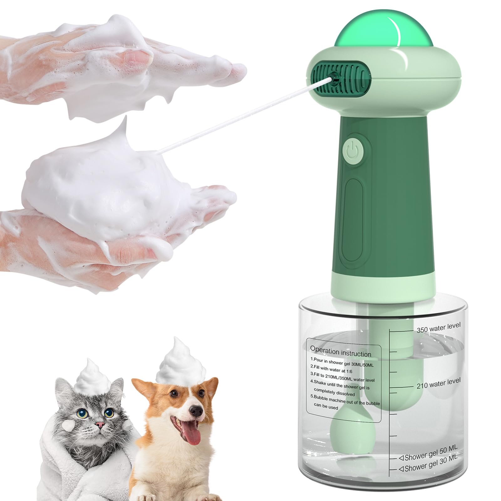 Electric Foaming Dog Shampoo Dispenser - UFO Pet Shampoo Sprayer for Dogs & Cats, Automatic Bathing Tool for Bathtub, Kitchen Sink & Bathroom Cleaning (Green) - Perfect for Home Grooming & Pet Spa Days
