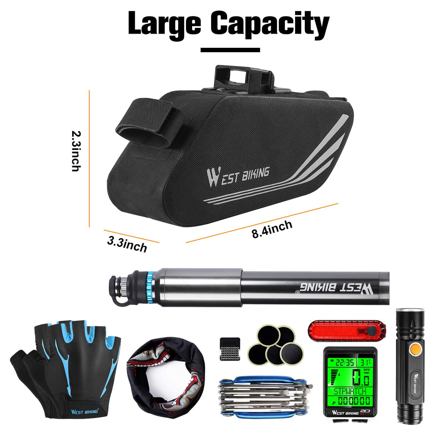 **Waterproof Bike Seat Bag - Under Saddle Storage Pouch with Reflective Straps & Mesh Side Pocket for MTB & Road Bikes - Perfect for Tool Storage, Commuting & Outdoor Cycling**