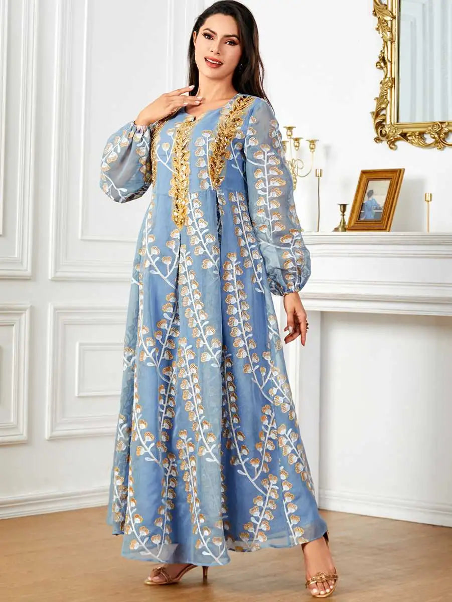 Elegant Embroidered Eid Caftan Dress for Women - Perfect for Weddings, Parties & Special Occasions | Breathable Fabric & Flowy Design for Comfortable Celebrations