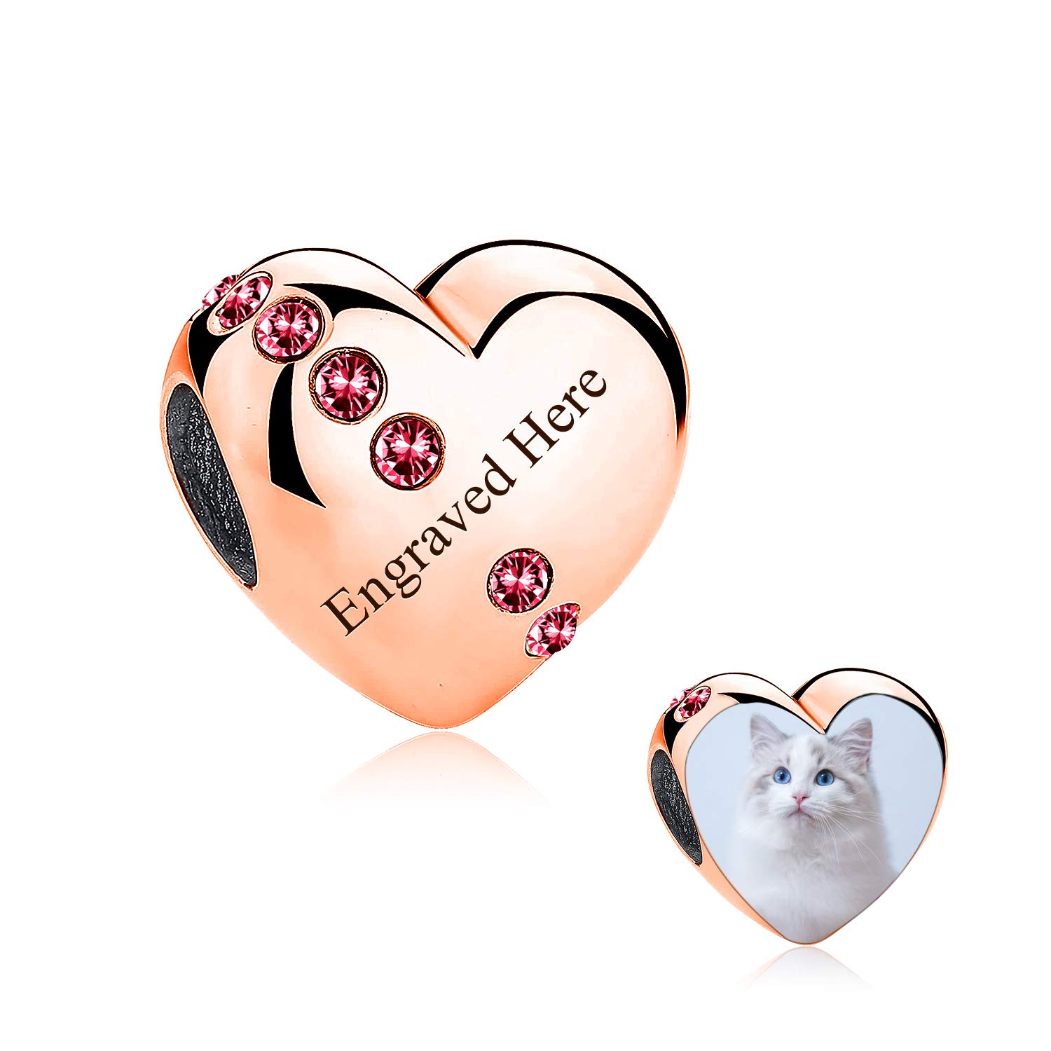 Personalized Sterling Silver Photo Charms for Pandora Bracelets - Custom Engraved Heart Birthstone Beads with Picture - Perfect Gift for Women & Girls Birthday, Anniversary, Mother's Day - Fits Pandora Bracelets & Necklaces - Great for Everyday Wear, Special Occasions & Keepsake Jewelry