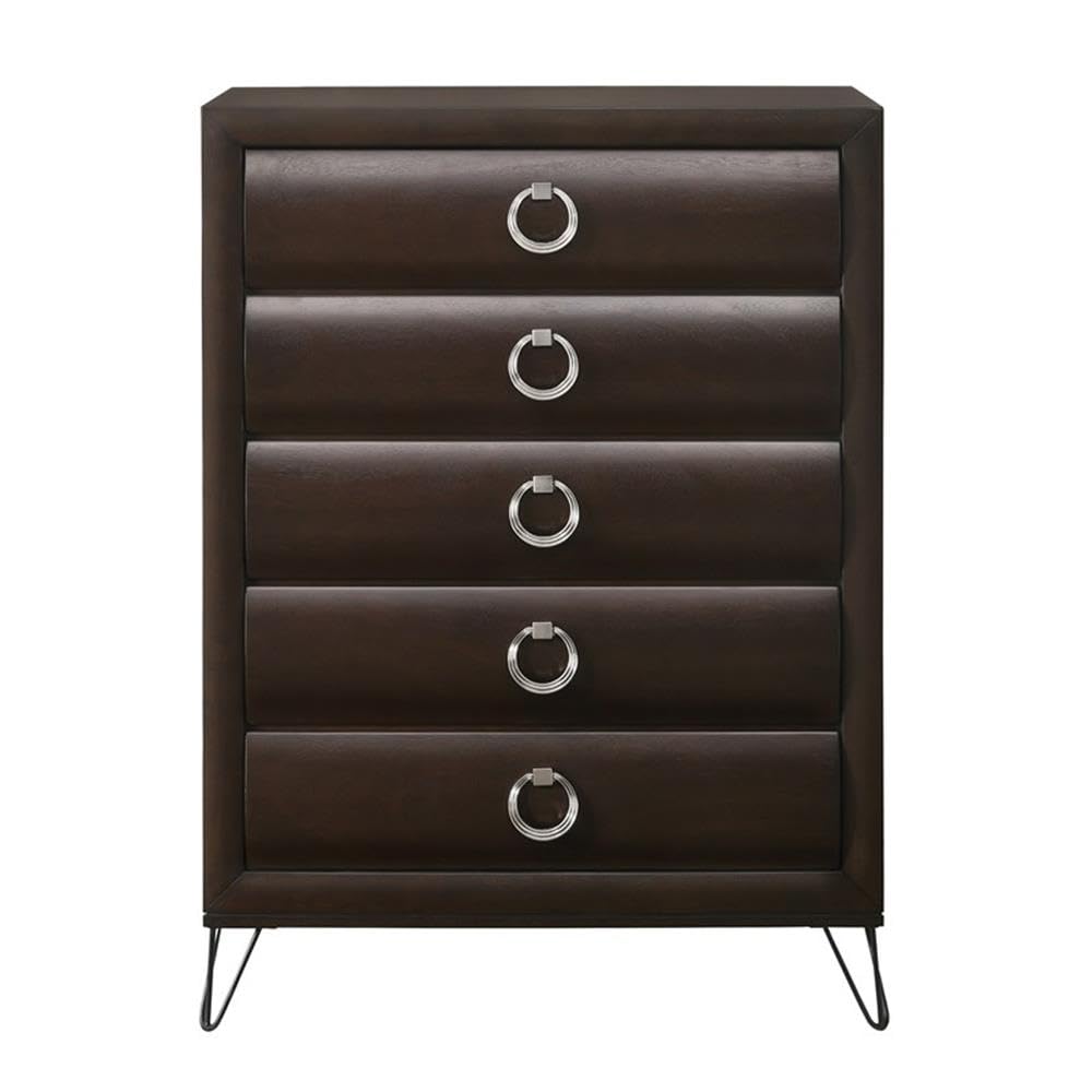 Acme Tablita 5-Drawer Wooden Chest in Dark Merlot - Solid Wood Dresser for Bedroom, Living Room & Office Storage - Perfect for Organizing Clothes, Toys & Home Essentials