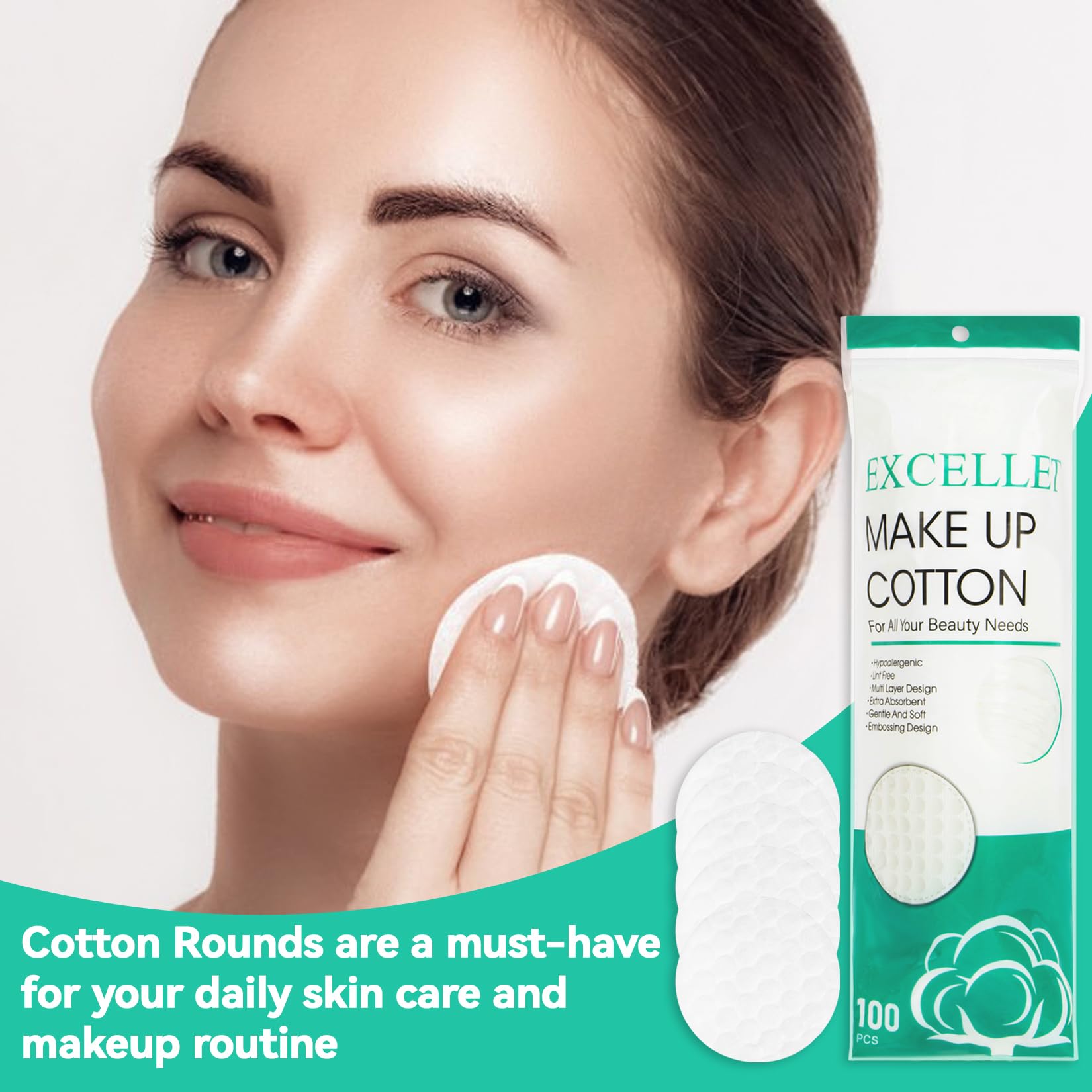 300PCS Organic Cotton Rounds for Makeup Removal & Skincare - Soft Facial Pads for Gentle Cleansing, Exfoliating, Eye Makeup & Nail Polish Removal - Perfect for Daily Beauty Routine & Travel