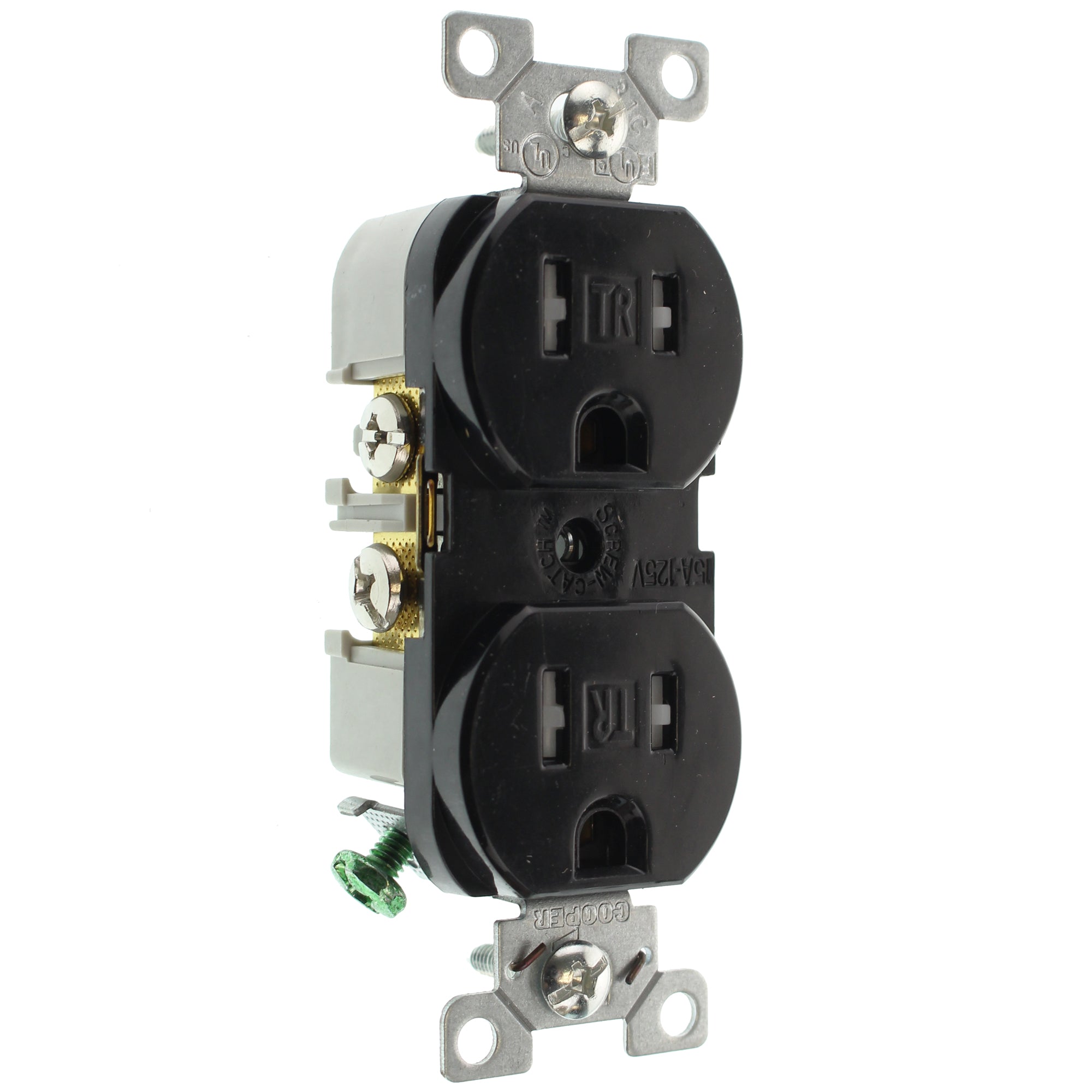 HUBBELL BR15BLKTRZ Commercial Tamper-Resistant Duplex Receptacle, 15A 120V, Black - Ideal for Offices, Hotels, and Retail Spaces