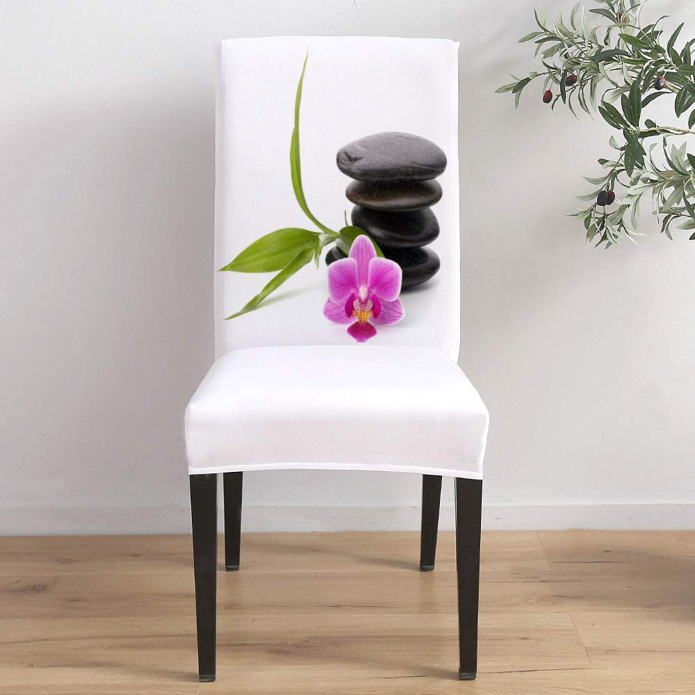 8-Piece Stretchable Washable Armless Dining Chair Slipcovers Set - Zen Pebble Stone Design for Hotel, Wedding, Banquet & Home Dining Room Decor