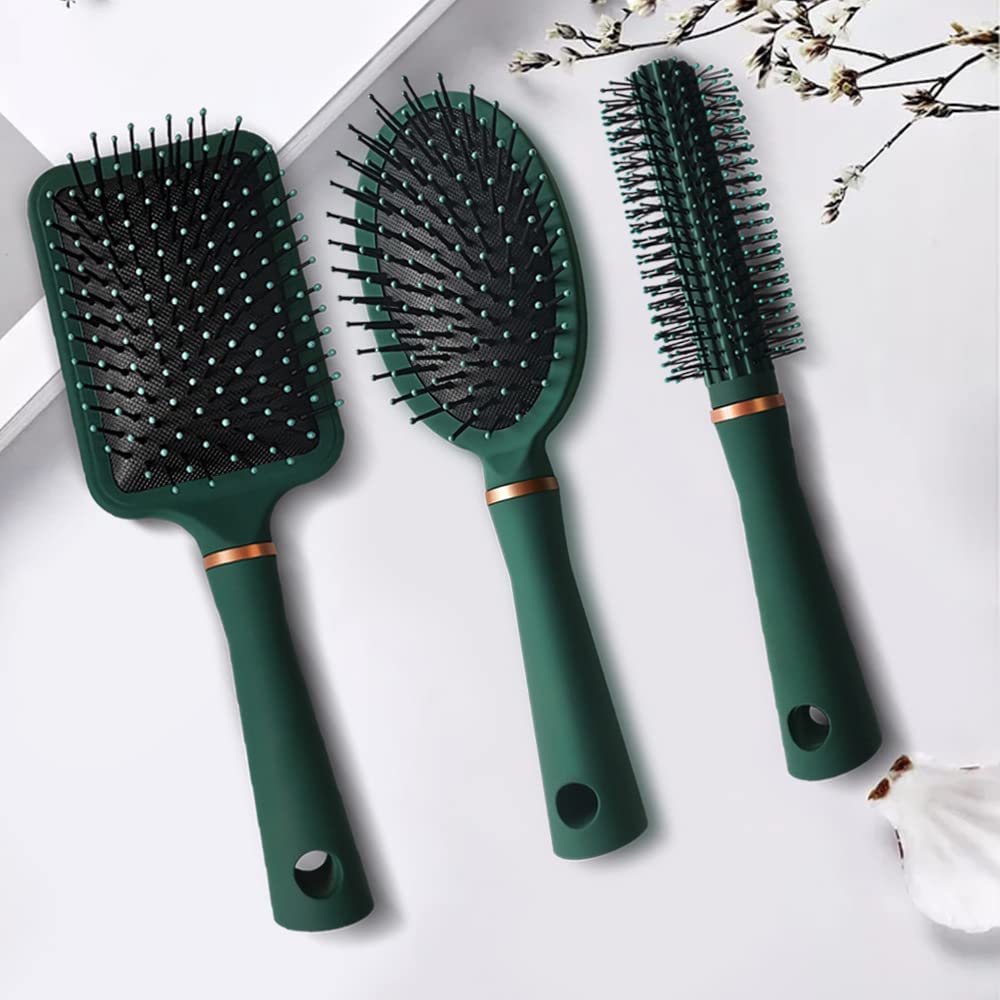 YARAX 4-Piece Hair Brush Set - Anti-Static Oval Comb, Round Brush, Vent Brush & Detangling Paddle Brush for Women, Men & Kids - Perfect for Wet/Dry Hair, Detangling, Shine & Scalp Massage - Ideal for Home, Travel & Salon Use