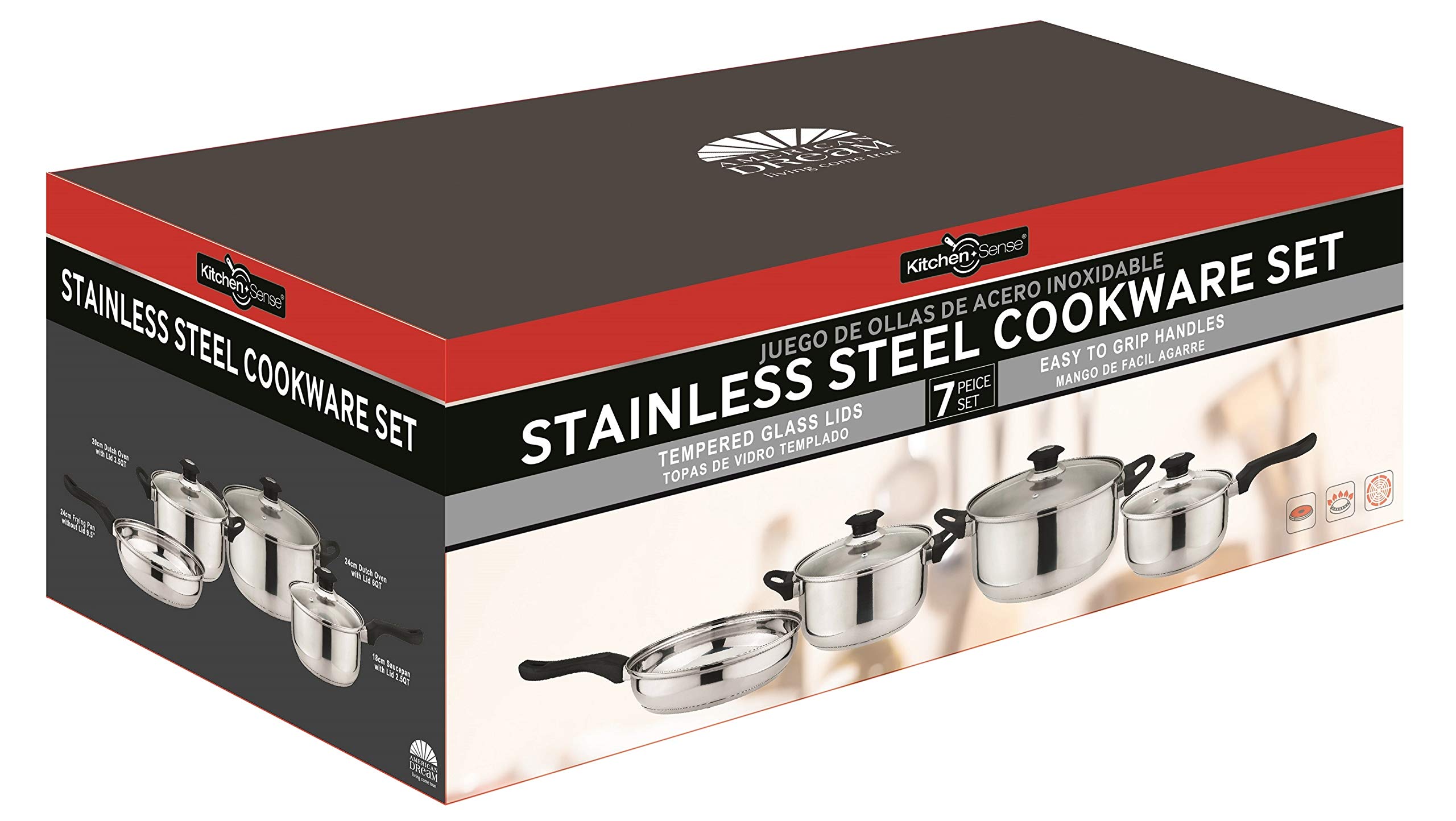 Premium Stainless Steel Cookware Set - 7 Piece Kitchen Starter Set for Home Cooking | Nonstick Pots & Pans with Lids | Induction Compatible | Perfect for Sautéing, Boiling & Frying