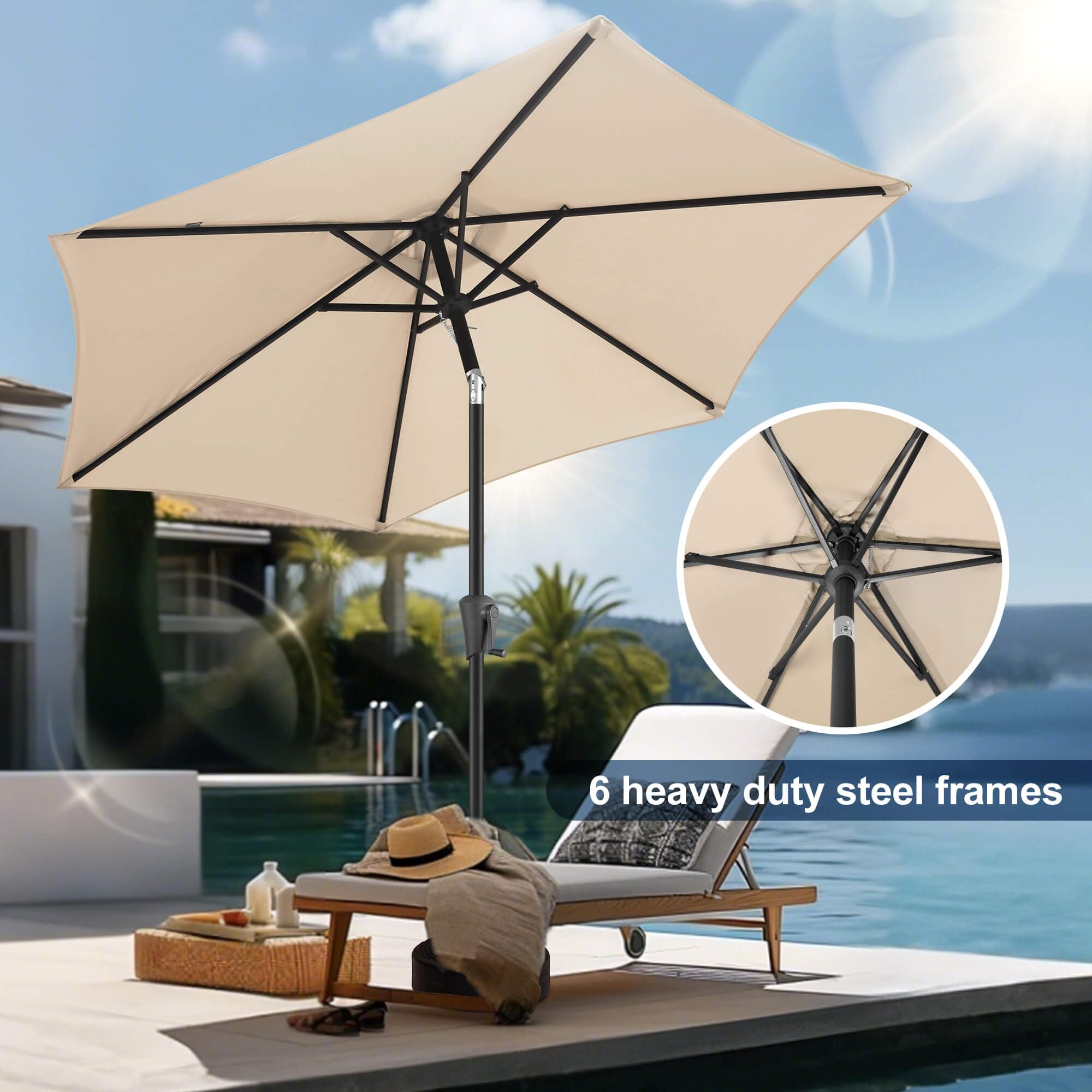 7.5ft Outdoor Patio Umbrella with Tilt & Crank - UV Protection for Garden, Pool & Beach