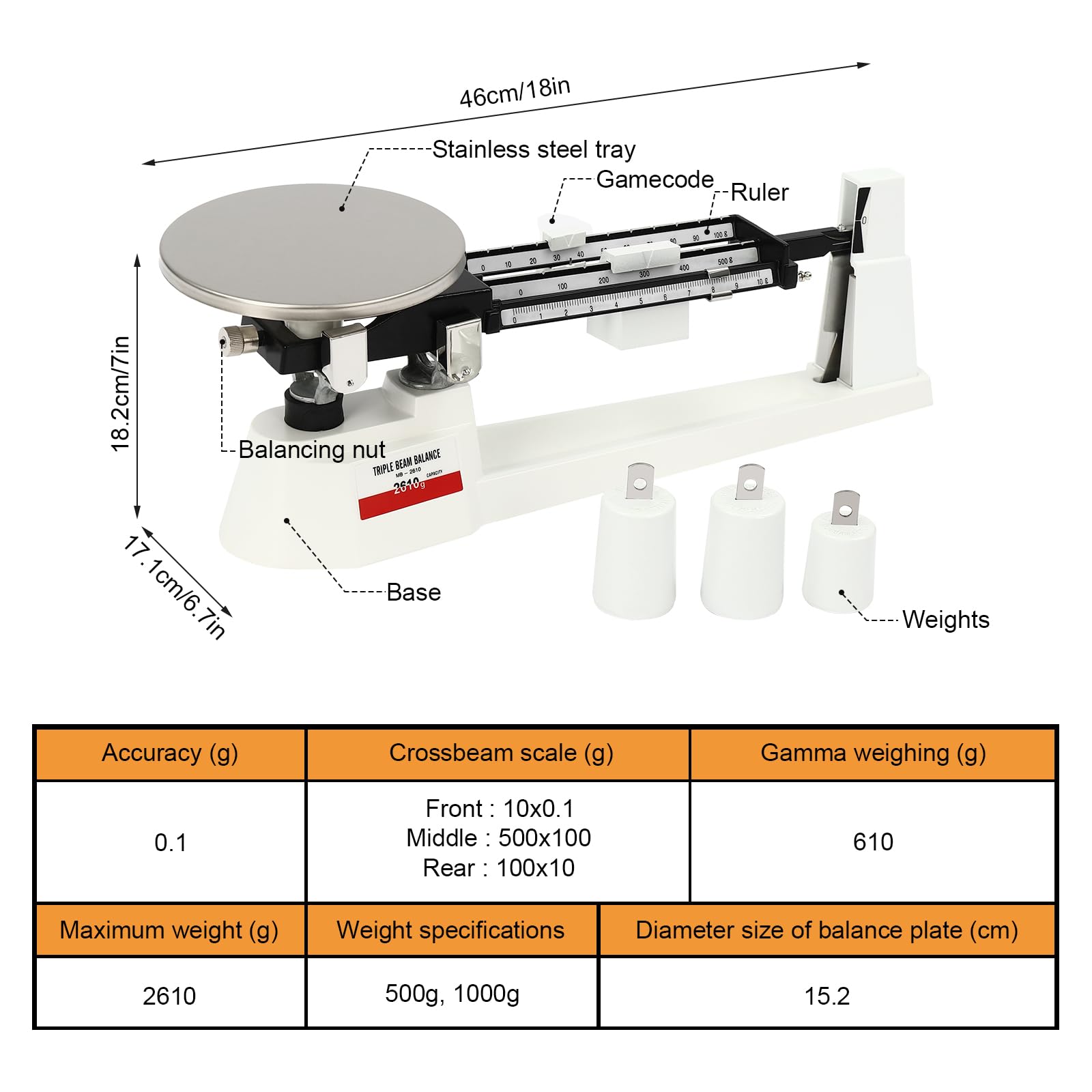 Three Beams Scale - 0.1g Precision Lab Scale for Industrial & Agricultural Weighing | Mechanical Balance Scale with High Accuracy | Perfect for Laboratory Measurements, Chemical Analysis & Farm Use