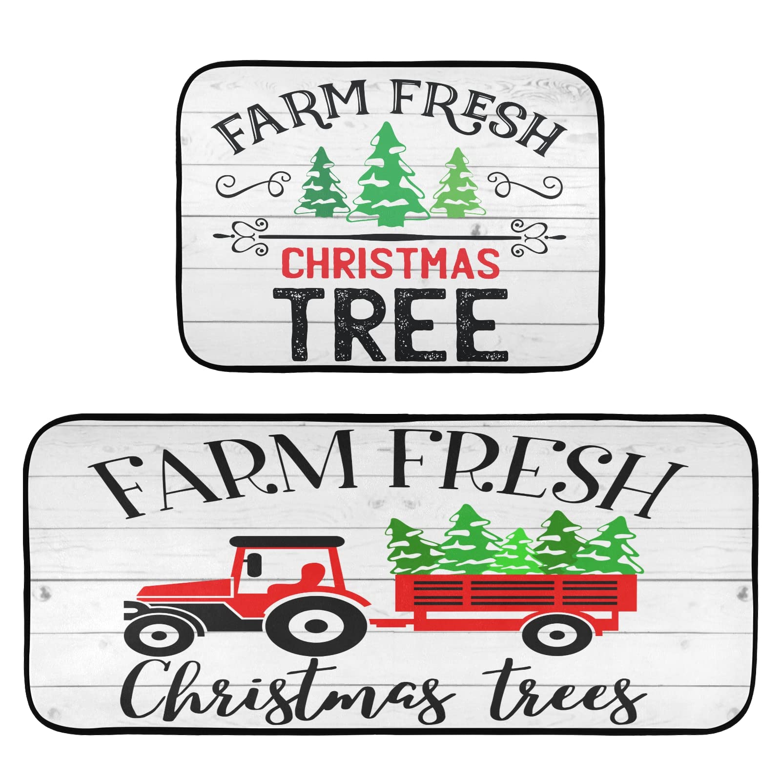 Christmas Farmhouse Kitchen Mat Set of 2 - Anti-Fatigue Washable Non-Slip Foam Cushioned Rugs for Standing Comfort - Perfect for Kitchen, Laundry Room & Farmhouse Entryway Decor