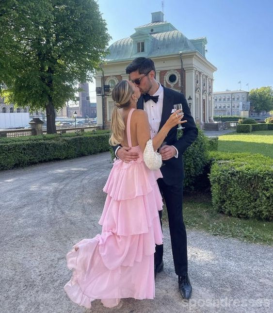 Elegant Pink A-Line Halter Maxi Long Party Prom Dresses for Women - Formal Evening Gown for Homecoming, Wedding, Ball & Special Occasions