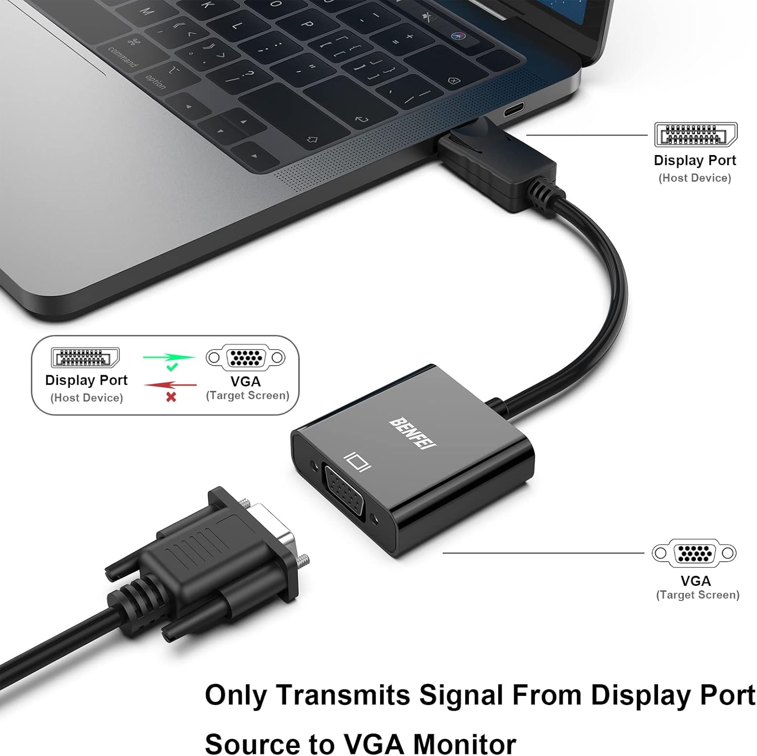 BENFEI 10-Pack DisplayPort to VGA Adapter - Gold Plated Uni-Directional DP to VGA Converter (Male to Female) 1080P HD - Compatible with Lenovo, Dell, HP, ASUS - Perfect for Office Workstations, Gaming Setups & Multi-Monitor Displays