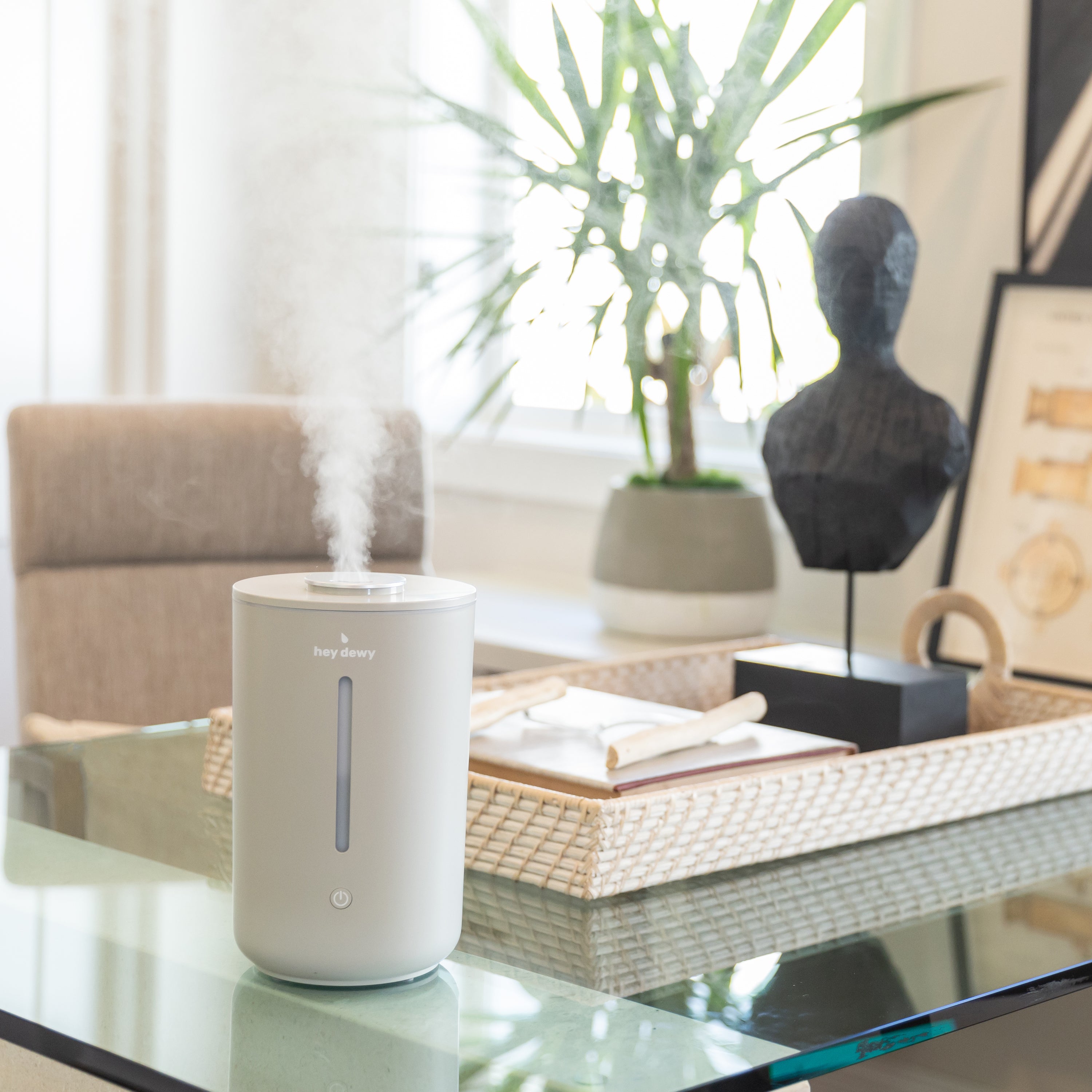 Hey Dewy Wellness Humidifier - Ultrasonic Cool Mist Humidifier for Bedroom, Nursery & Office - Quiet Air Moisturizer with Essential Oil Diffuser for Dry Skin, Allergies & Better Sleep