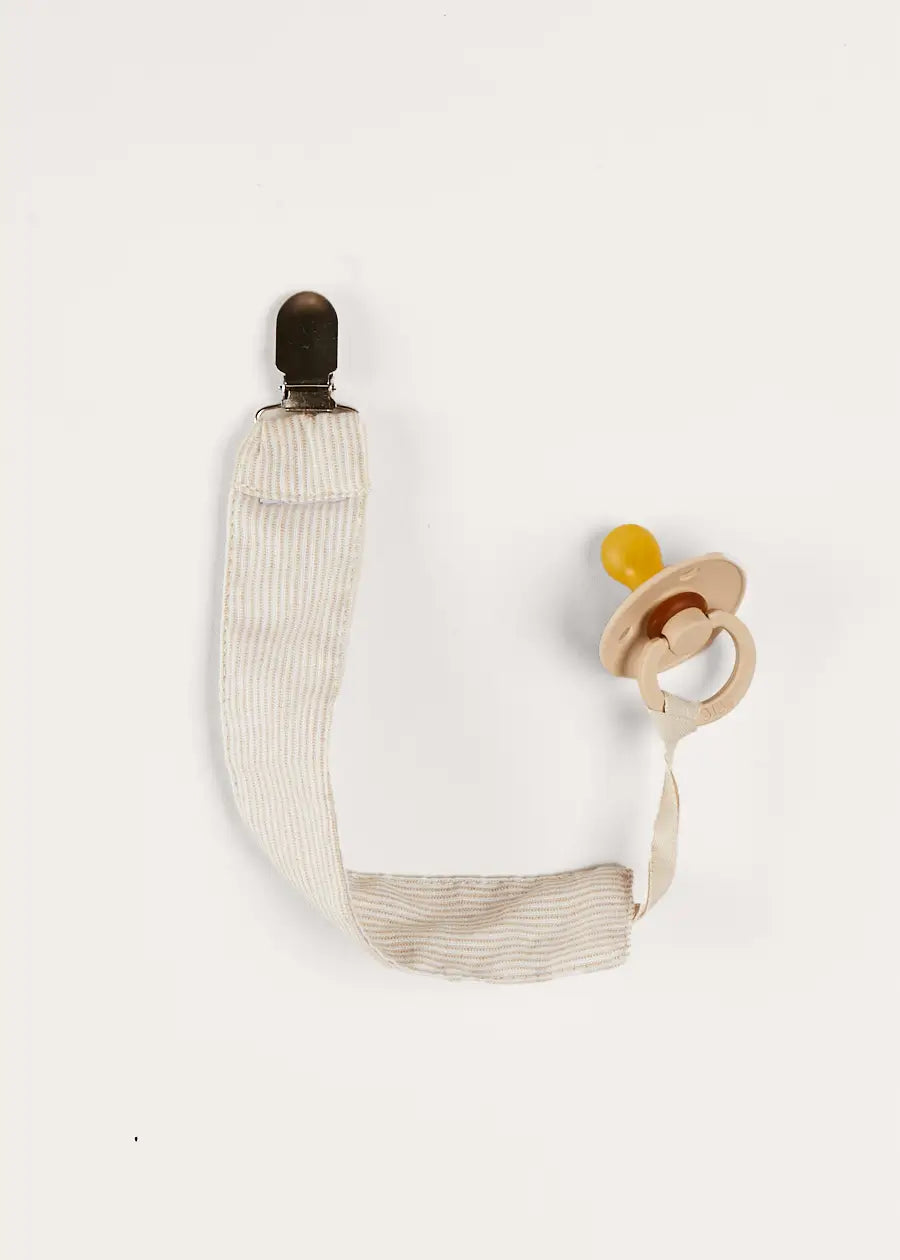 Waterford Striped Baby Pacifier Clip in Beige - Secure Soother Holder for Strollers, Car Seats & Baby Carriers - Soft Neutral Pacifier Accessory for Newborns & Infants