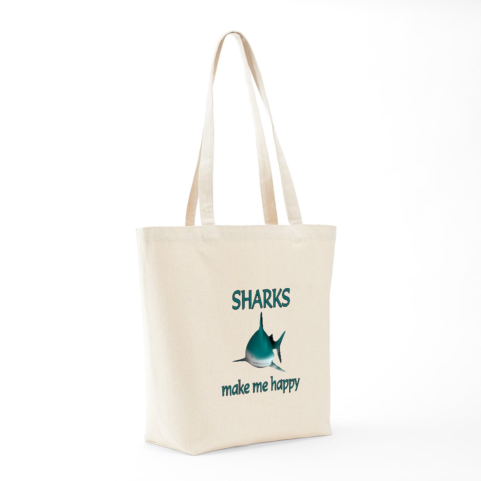 Shark Happy Tote Bag - Natural Canvas Reusable Shopping Bag for Groceries, Beach & Everyday Use | Eco-Friendly & Durable