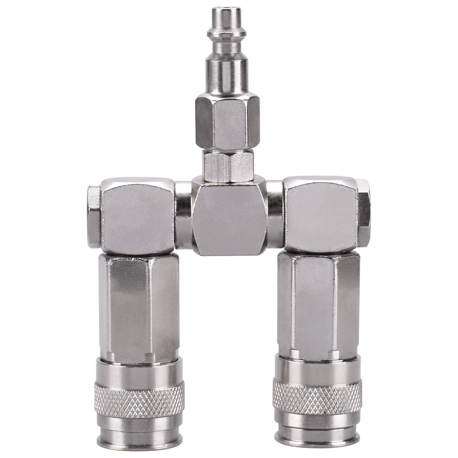 WYNNsky 2-Way Air Hose Splitter Quick Connect Manifold with 2 Universal Couplers & 1 Industrial Plug - Swivel Air Compressor Fittings for Tire Inflation, Pneumatic Tools & Workshop Use