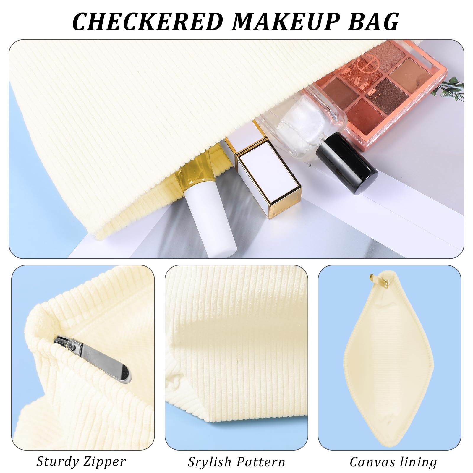 Stylish Corduroy Makeup Bag for Women - Large Zippered Cosmetic Pouch, Travel Organizer & Skincare Storage | Perfect Aesthetic Gift for Best Friends, Preppy Girls & College Students | Great for Travel, Daily Makeup Routine & Gift Giving