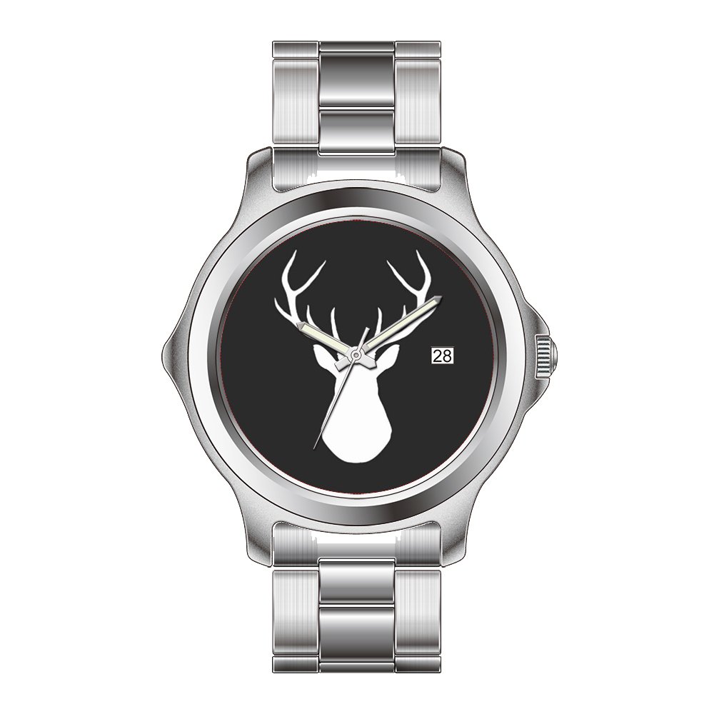 Elegant Japanese Quartz Stainless Steel Bracelet Watch for Women - Christmas Gift with Date Display in Black & White Deer Design | Perfect for Holiday Gifting, Office Wear & Special Occasions