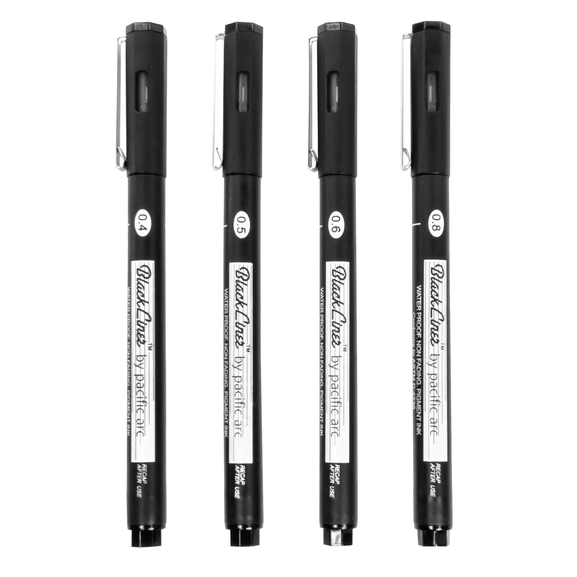 Pacific Arc Blackliner Black Fineliner Pens - Set of 4 Artist Drawing Pens (Different Sizes) for Sketching, Journaling, Hand Lettering & Calligraphy | Perfect for Art Projects, Bullet Journals & Creative Writing