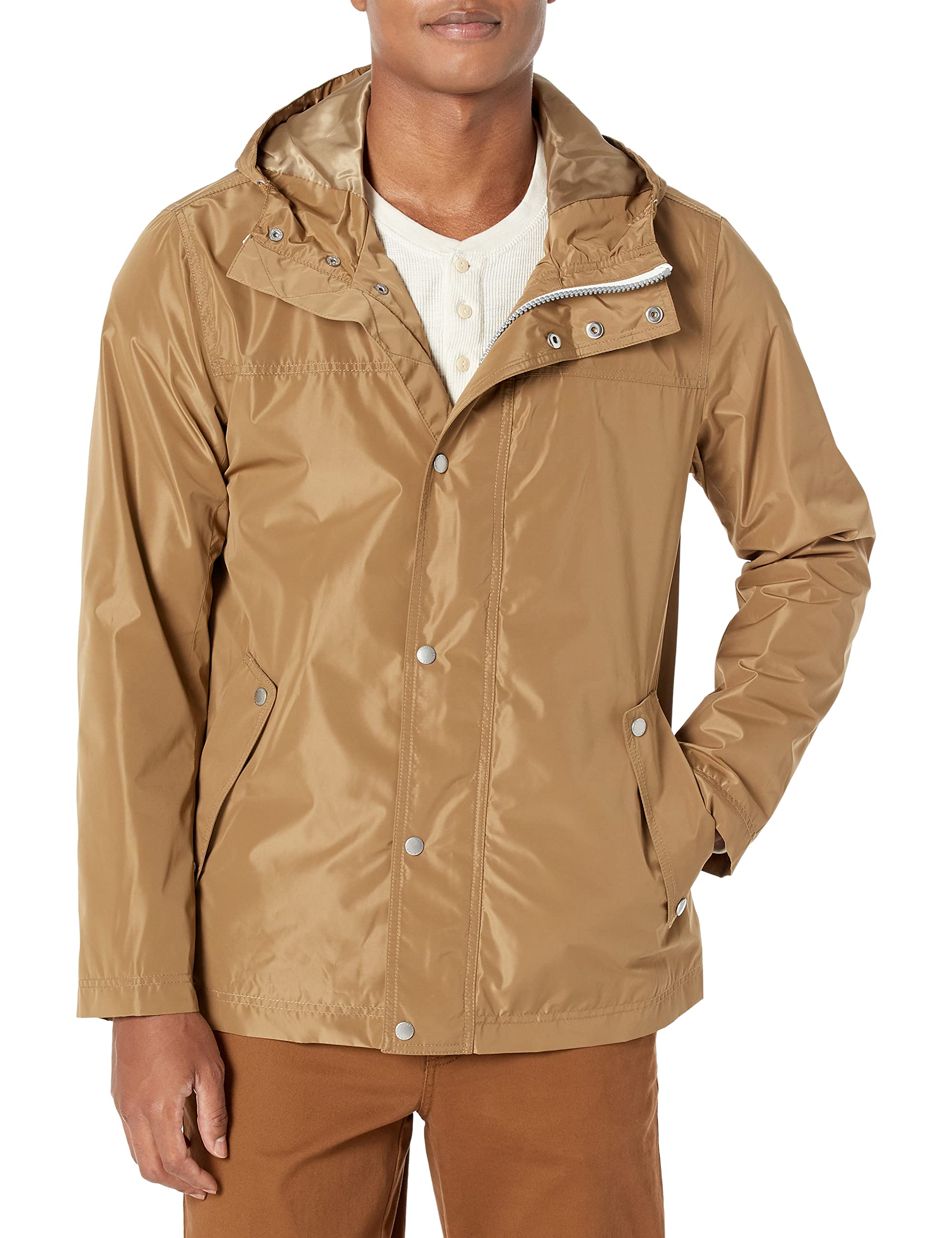 Cole Haan Men's Waterproof Hooded Rain Jacket - Lightweight Windbreaker for Outdoor Activities, Commuting & Travel