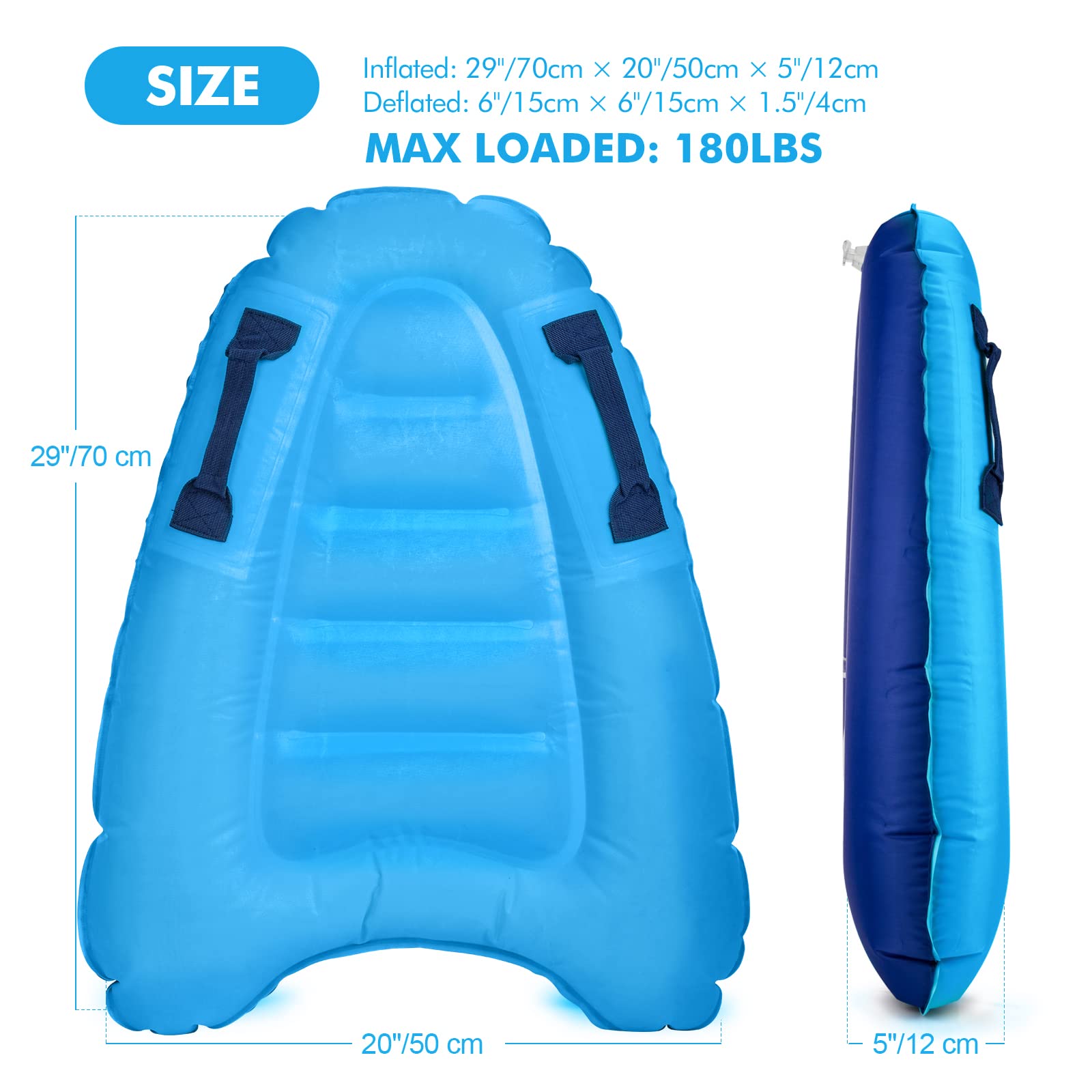 Inflatable Boogie Board for Kids & Adults - Lightweight Kickboard for Swimming, Sliding & Floating - Perfect for Pool, Beach & Water Park Fun - Summer Water Toy with Handles for Safe Play