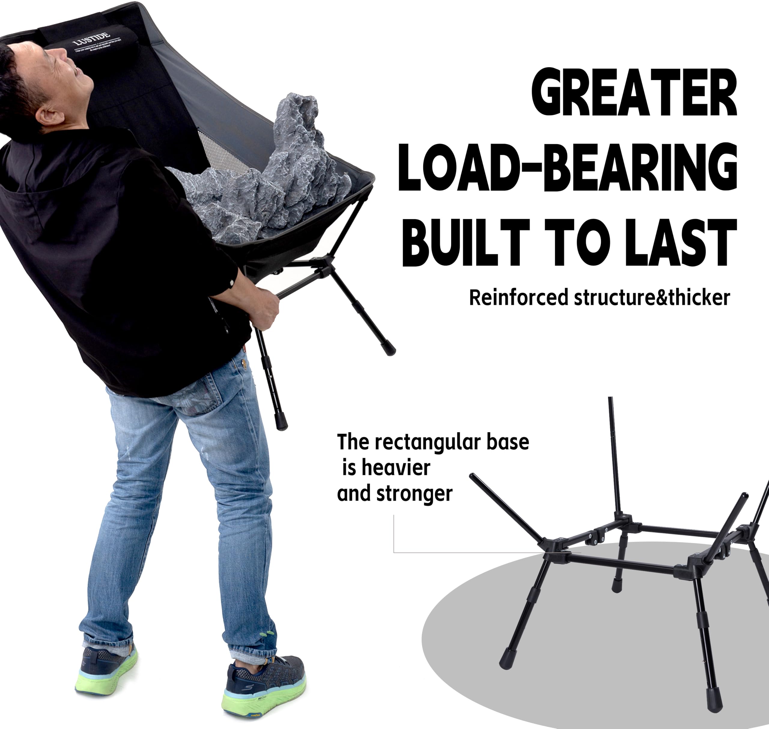 Heavy Duty Camping Chair with High Back Headrest - 380lb Capacity, Durable Aluminum Frame & 3-Way Adjustable Legs - Compact Folding Design with Carry Bag - Perfect for Camping, Beach, Hiking, Tailgating, Backyard & Outdoor Adventures