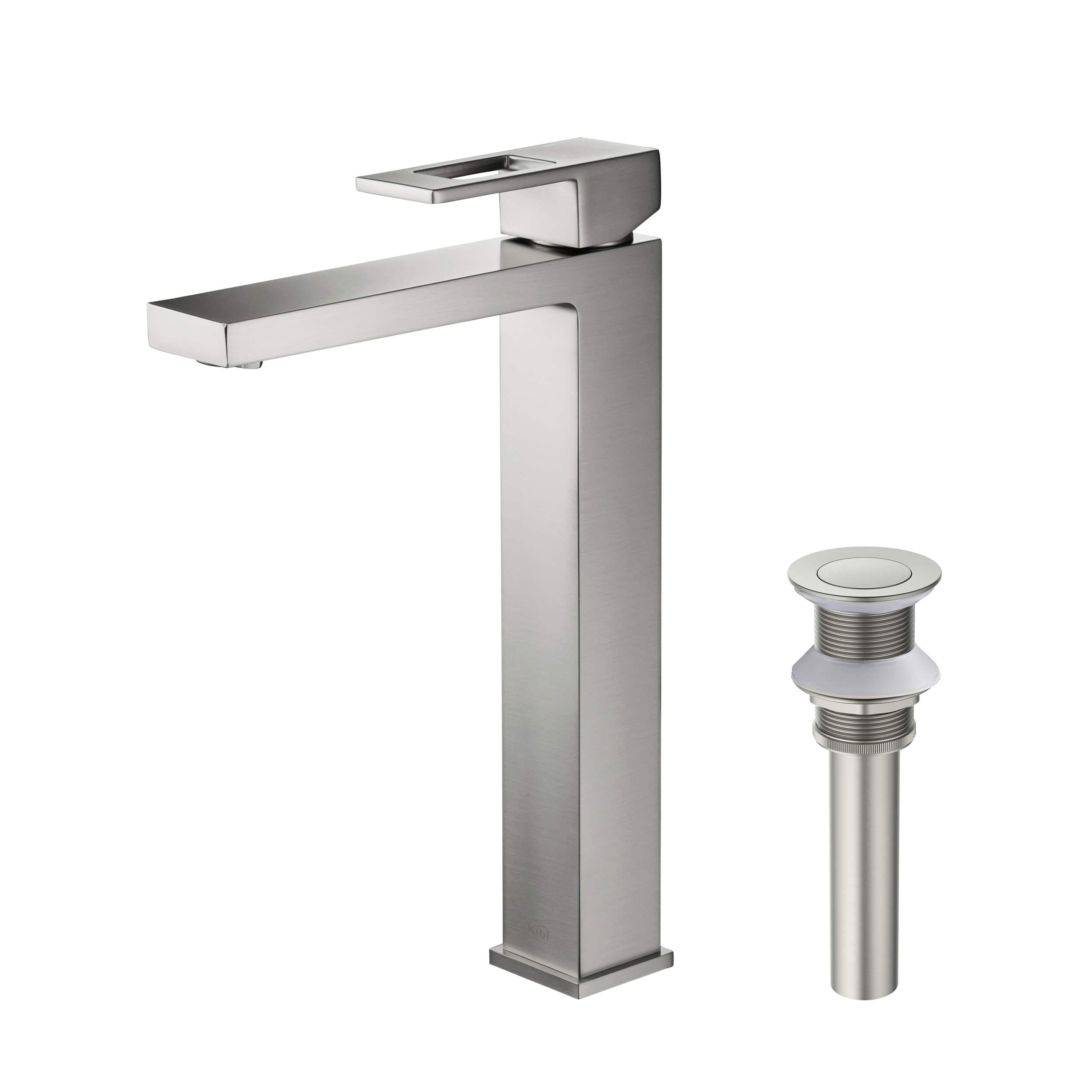 KIBI Modern Brass Single Handle Bathroom Vanity Sink Faucet - Brushed Nickel Finish with Pop-Up Drain & Flexible Water Hose - Perfect for Powder Room, Guest Bath or Master Bath Renovation