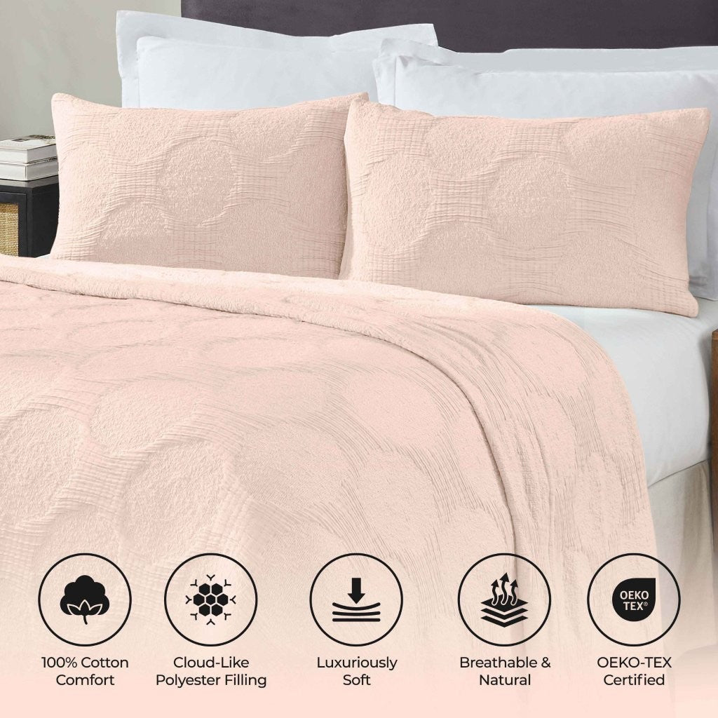 Tanta Cotton Medium Weight Crinkle Woven Coverlet - Soft & Breathable Bedspread for All Seasons | Perfect for Bedroom Decor, Guest Rooms & Cozy Home Styling