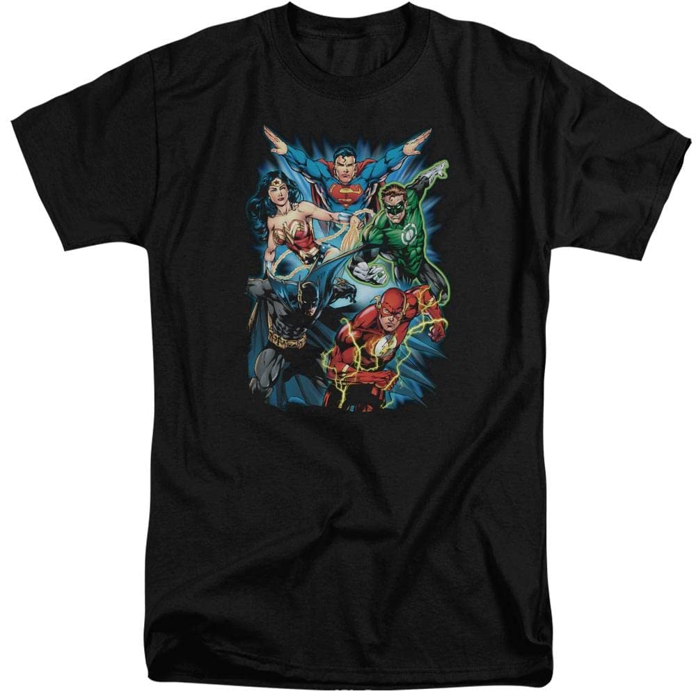 Justice League JL Assemble Men's Tall Fit Graphic T-Shirt - Superhero Comic Tee for Fans, Cosplay & Casual Wear - Perfect for Gifts, Movie Nights & Superhero Events