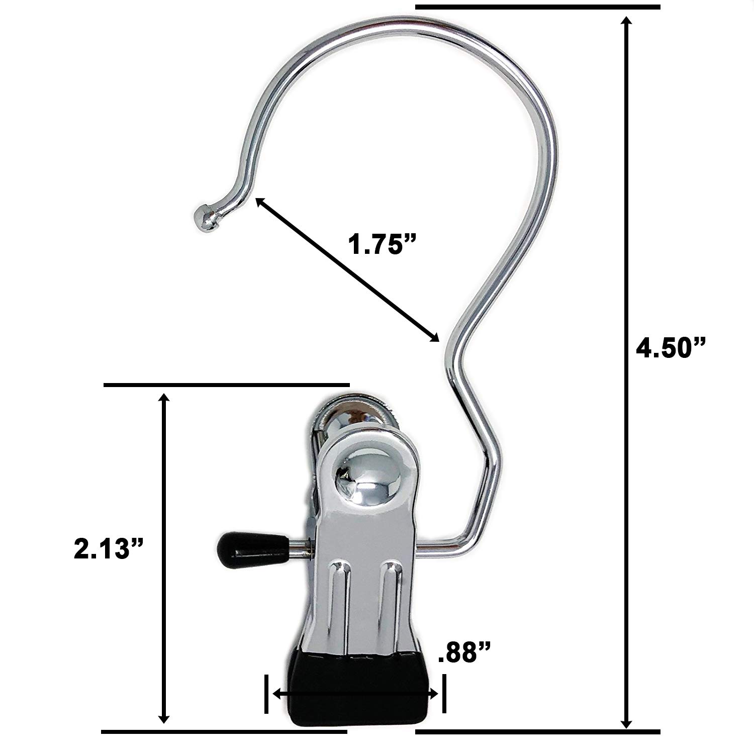 12 Pack Chrome Laundry Hooks - Heavy Duty Clothes Pins for Hanging Pants, Boots & Jackets - Space Saving Closet & Dorm Organization Accessories