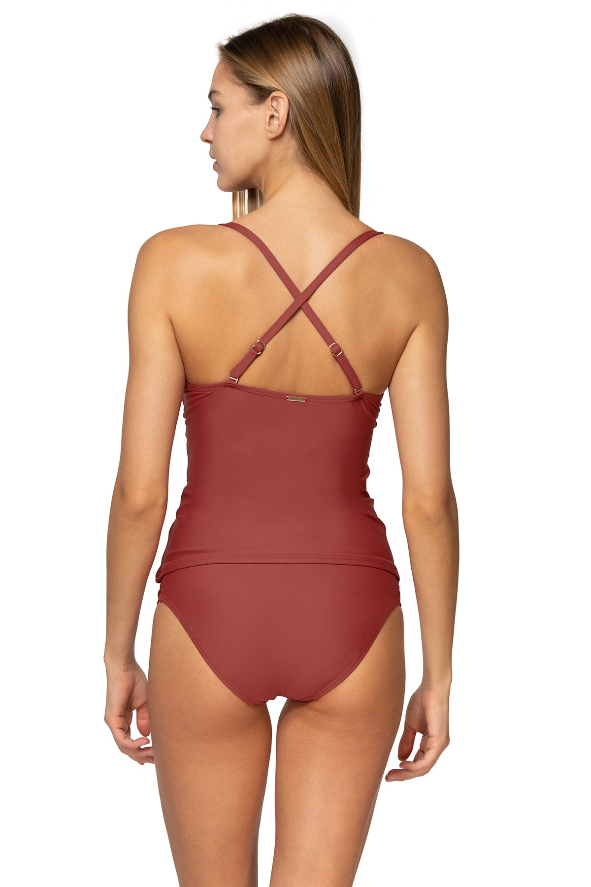 Simone Women's Tankini Swimsuit - Tuscan Red | High Waist Bikini Top & Bottom Set for Beach, Pool & Summer Vacations