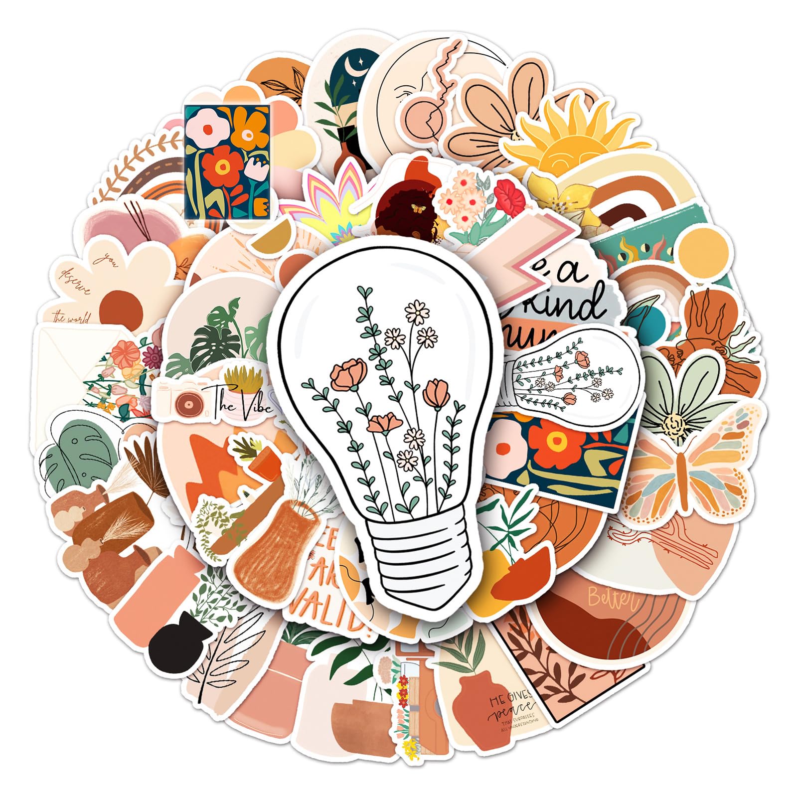 50pcs Boho Stickers - Minimalist Abstract Line Art, Western Vintage Aesthetic Waterproof Decals for Water Bottles, Laptops, Phones, Skateboards - Perfect for Teens, Girls, Kids & Women - Great for DIY Crafts, School Supplies & Personalizing Accessories