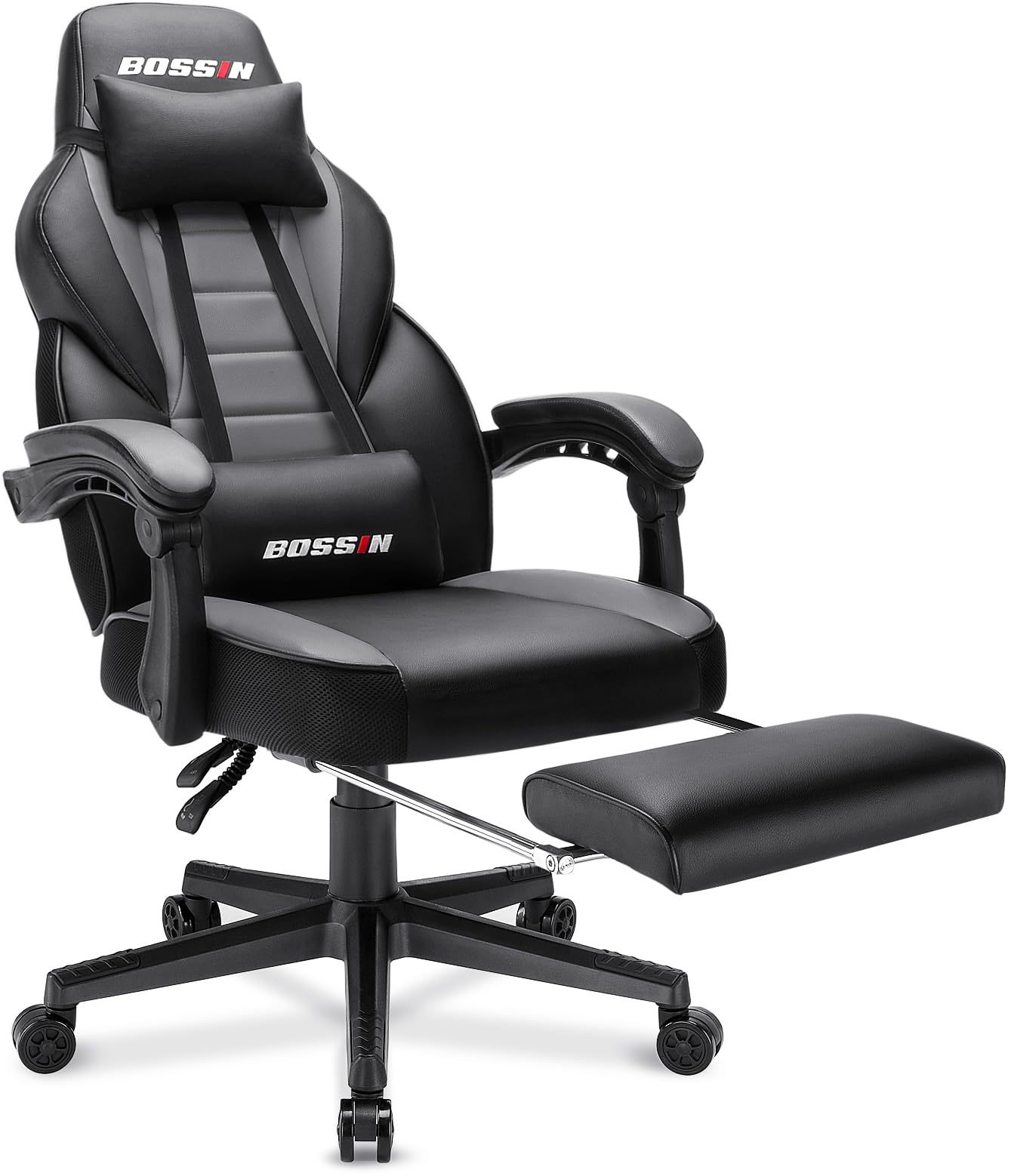 BOSSIN Ergonomic Gaming Chair with Massage & Footrest - Heavy Duty High Back Office Chair with Lumbar Support & Large Cushion for Big & Tall Adults - Perfect for Home Office, Gaming Setup, and Streaming Studios